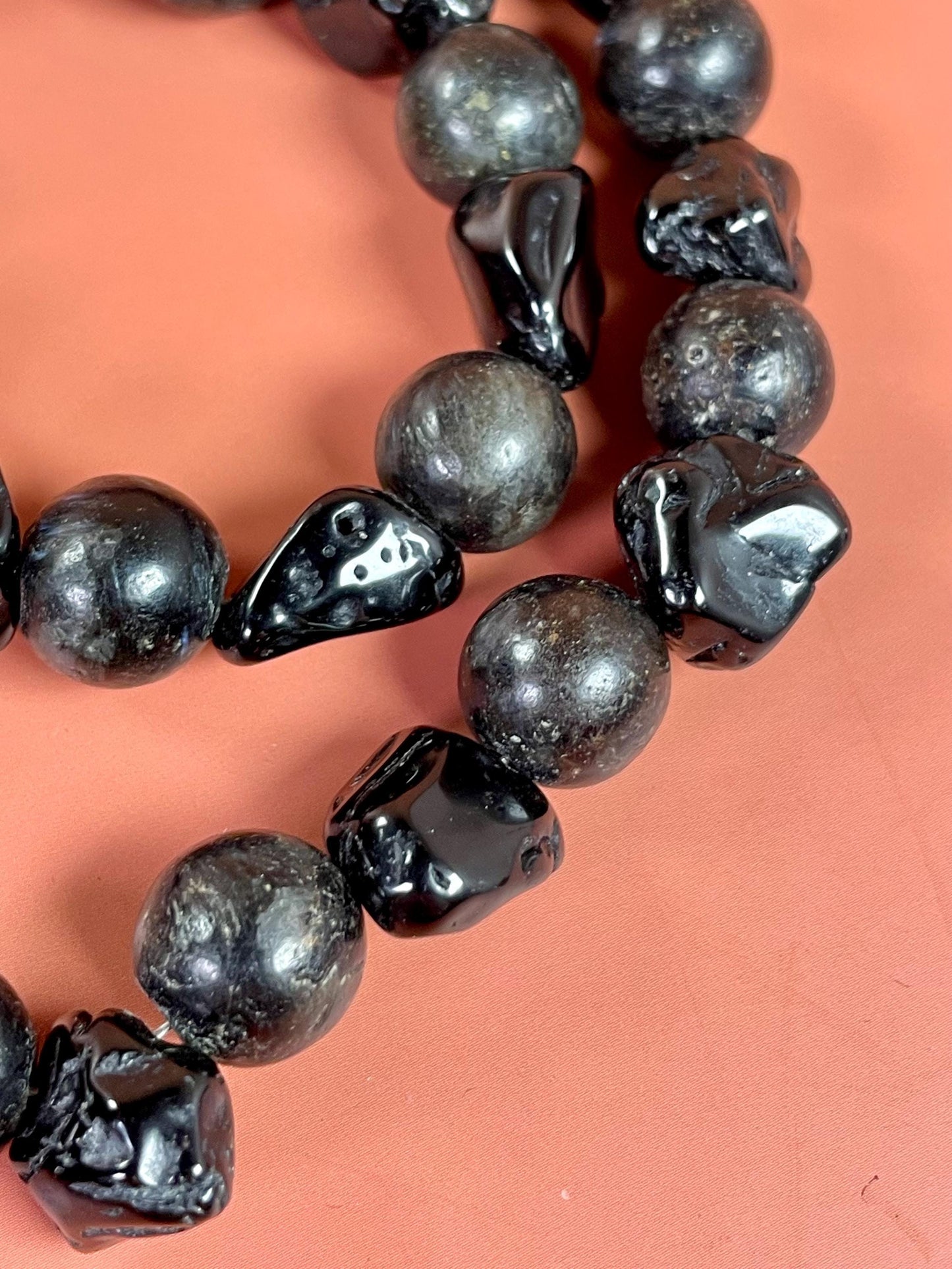 30 Black Gemstone Bead Necklace