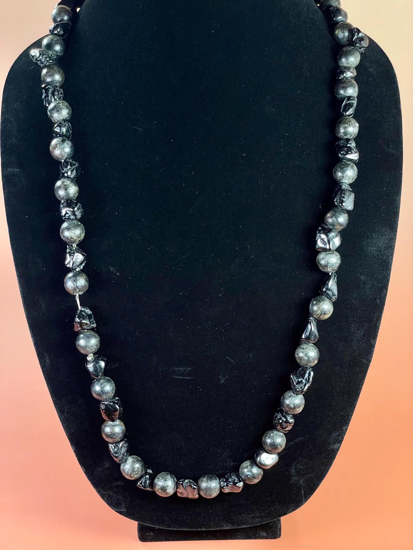 30 Black Gemstone Bead Necklace