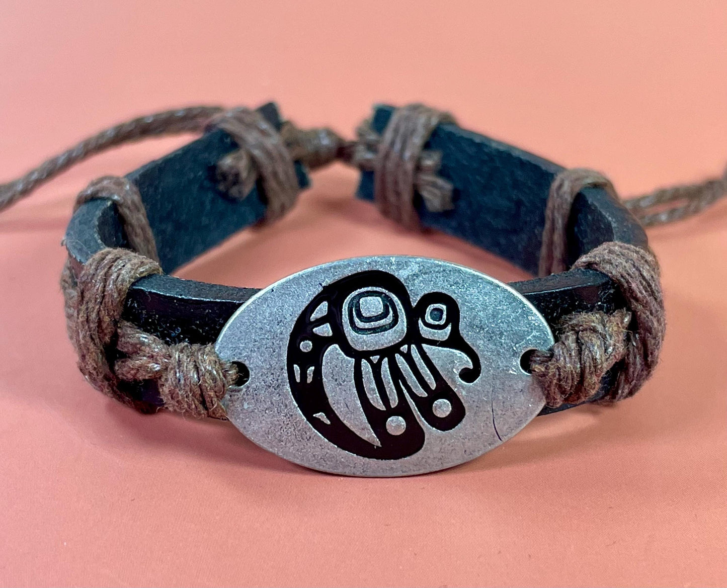 Handcrafted Leather Bracelet with Tribal Eagle Design