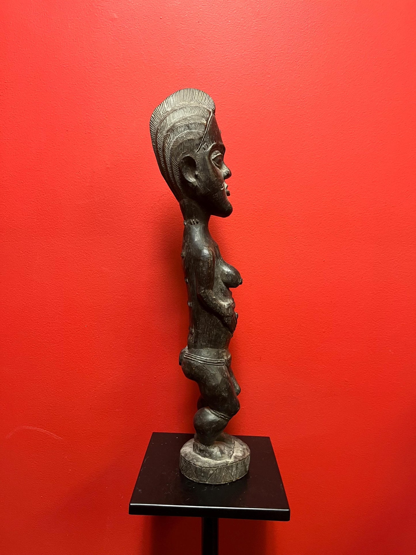 Rare western African wood fertility statue  wonderful detail and quality  African cultural treasure  19 inches tall