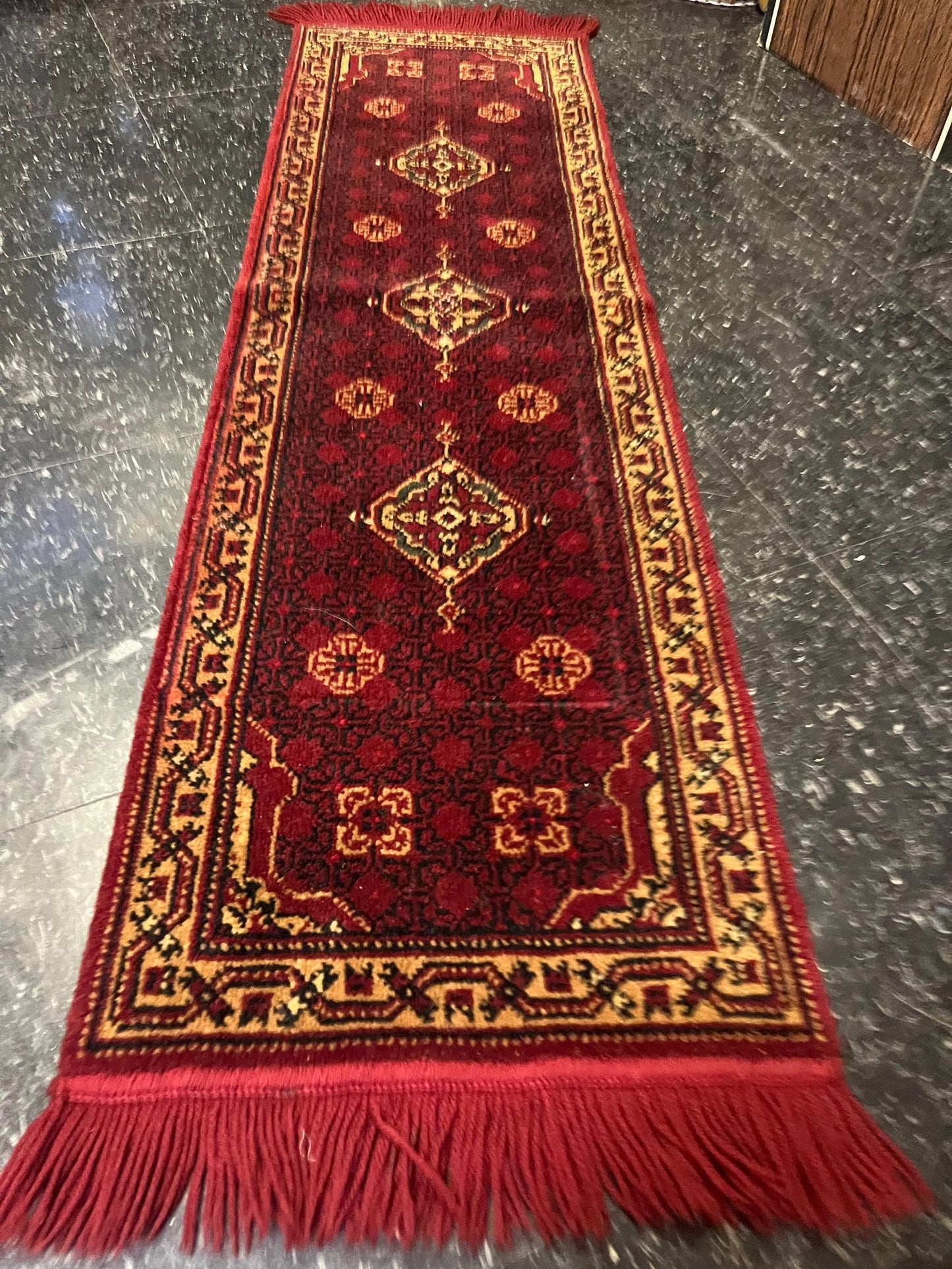 Stunning 58 x 15 inch antique Persian wool prayer rug in fabulous condition  great for a small space