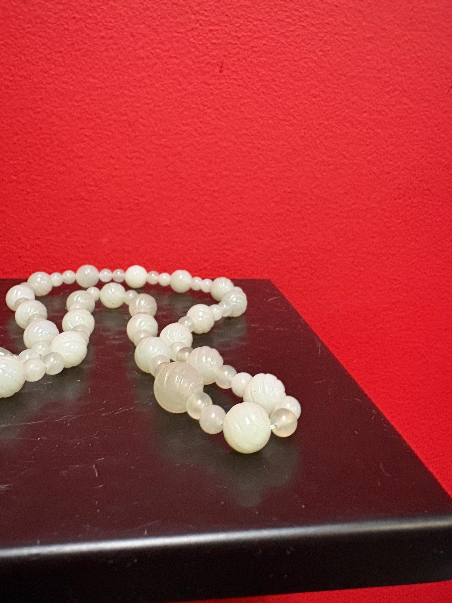 Approx 31  antique  beautiful Chinese jade necklace with dragon pendant clasp stunning  intensely beautiful Jade