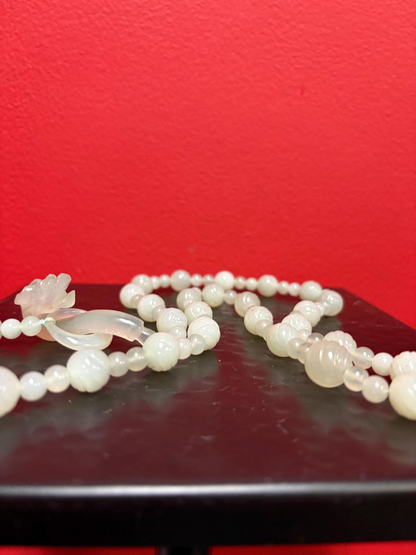 Approx 31  antique  beautiful Chinese jade necklace with dragon pendant clasp stunning  intensely beautiful Jade