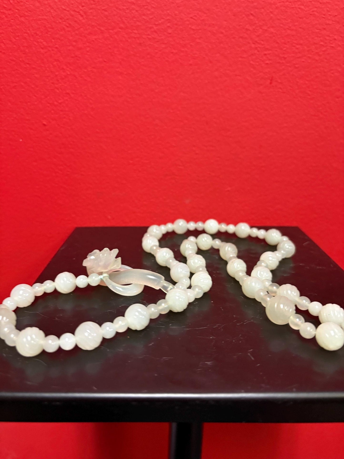 Approx 31  antique  beautiful Chinese jade necklace with dragon pendant clasp stunning  intensely beautiful Jade
