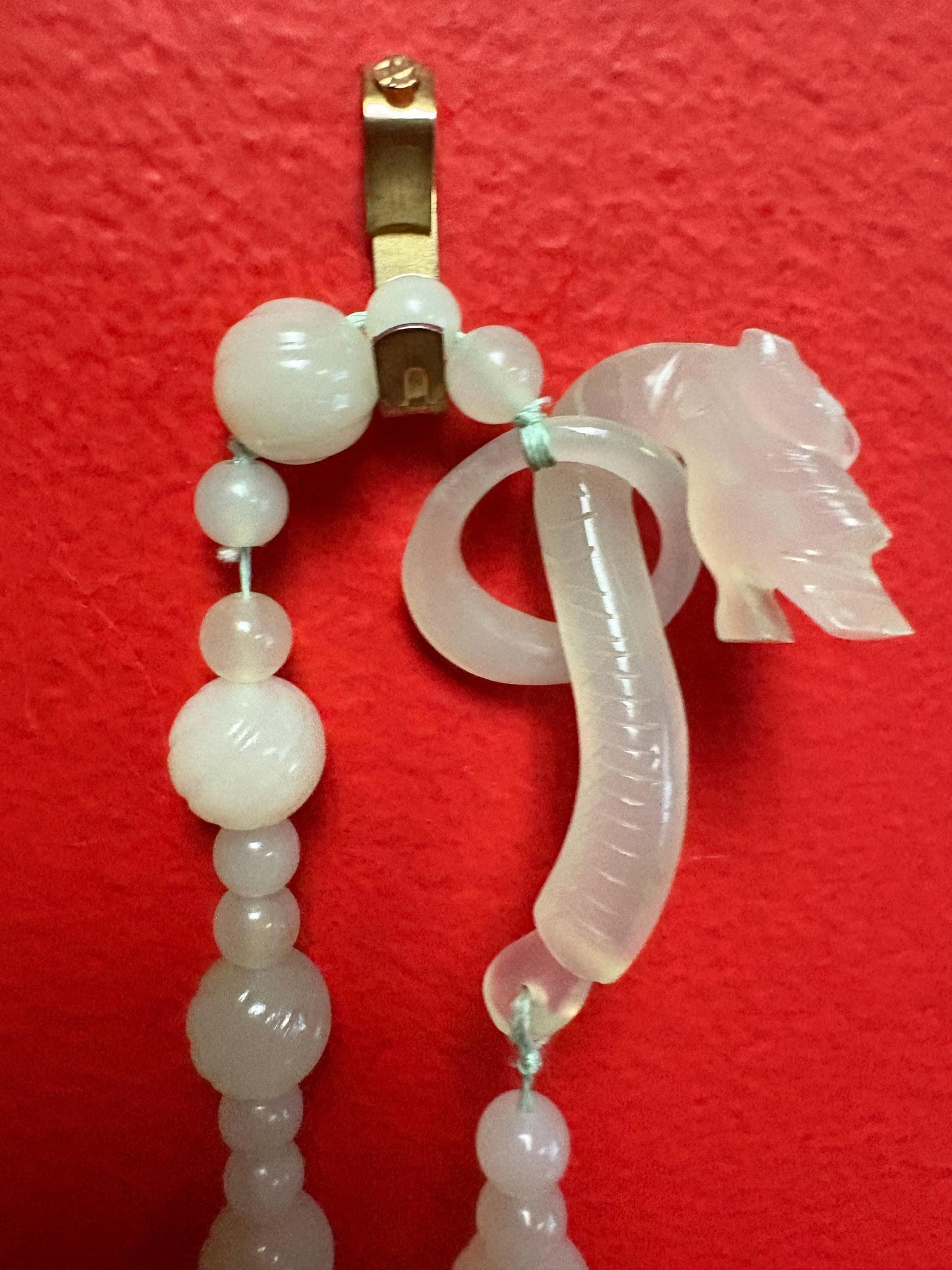 Approx 31  antique  beautiful Chinese jade necklace with dragon pendant clasp stunning  intensely beautiful Jade