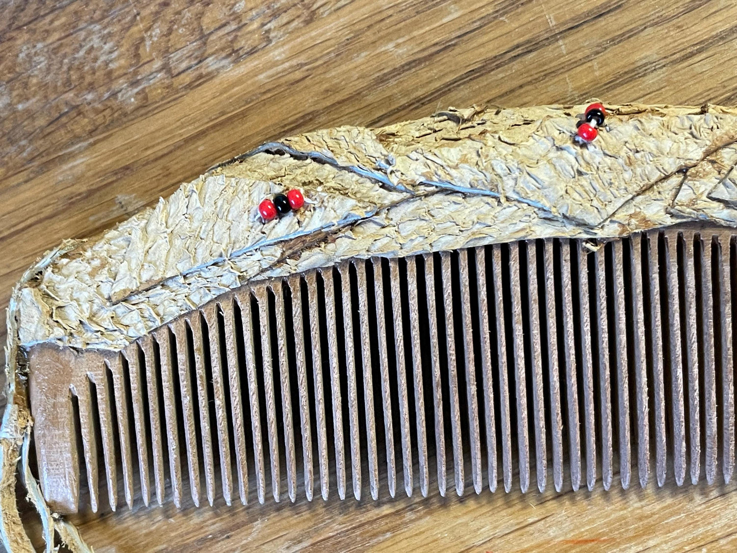 Native Beaded and Leather Covered Wooden Comb