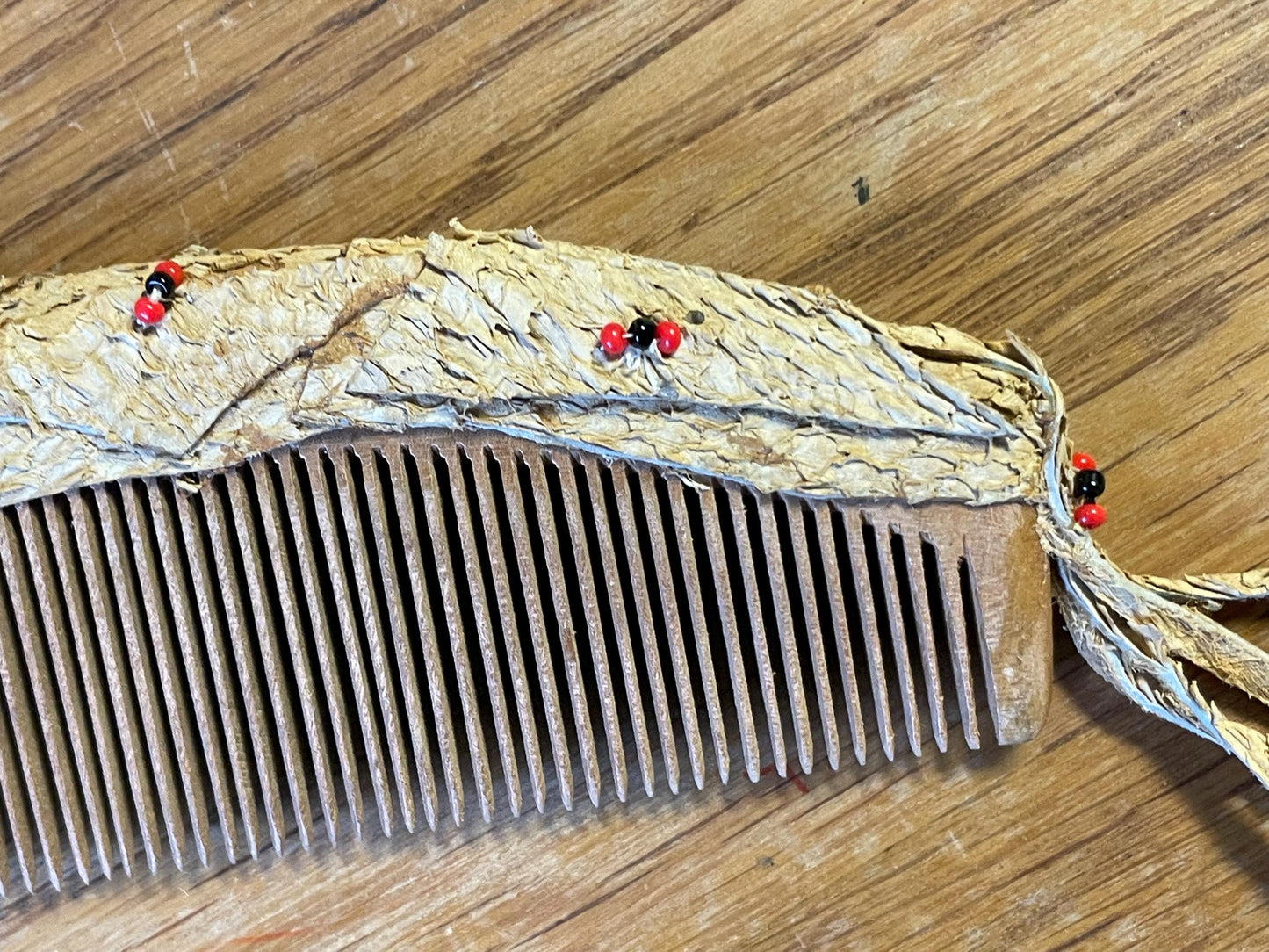 Native Beaded and Leather Covered Wooden Comb