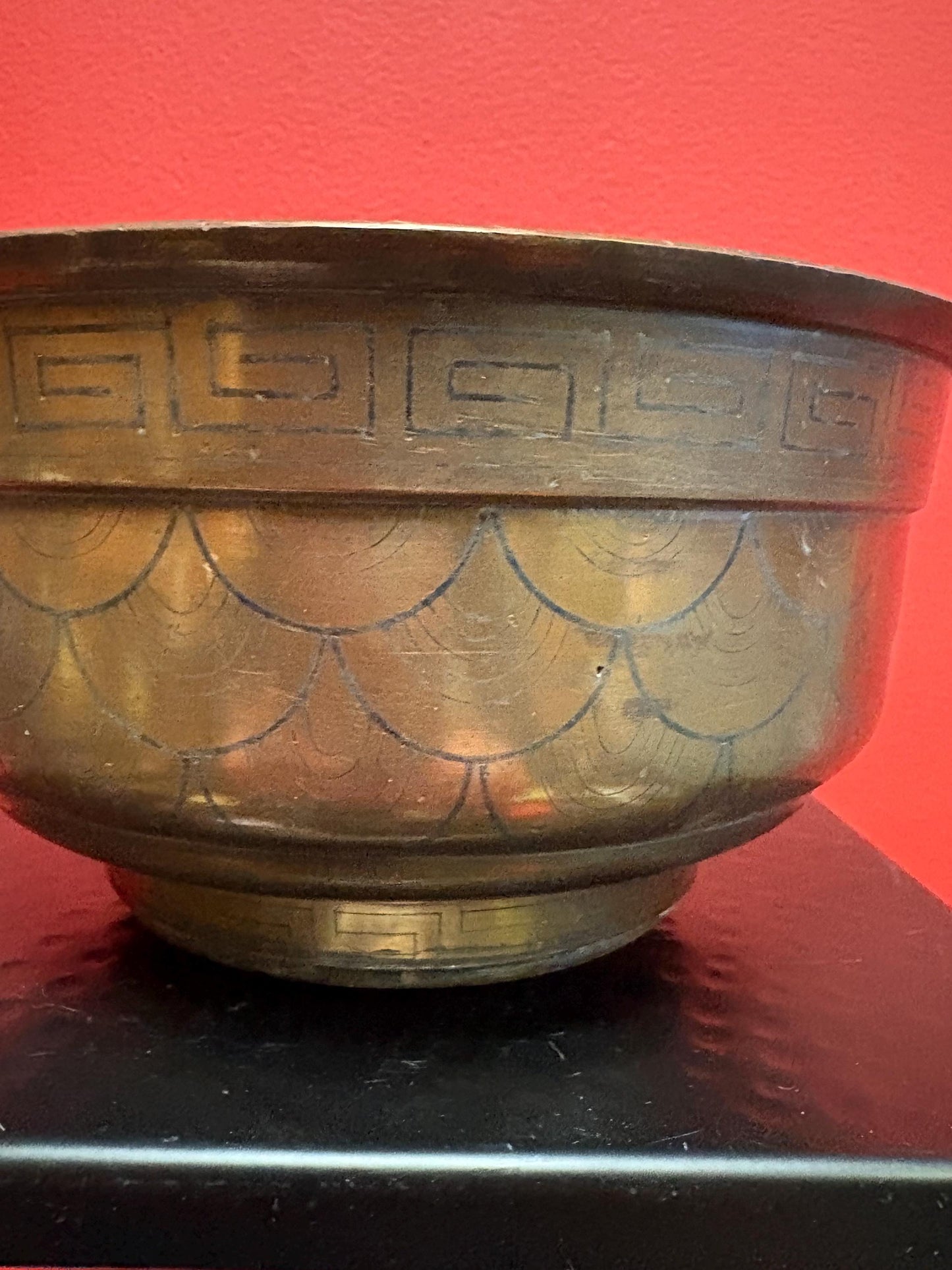 Heavy Chinese bronze bowl  7 x 4 high  lovely design and quality  great value