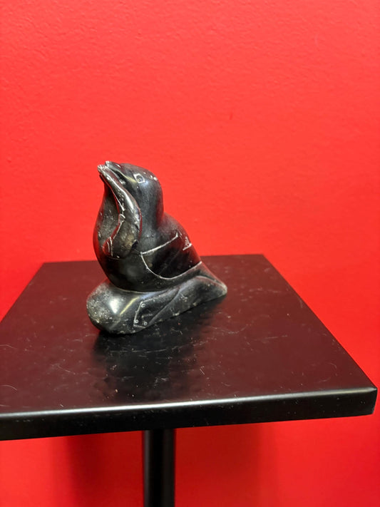 4 x 4 inch signed indigenous first nations, Inuit soapstone seal and salmon  good condition  great value