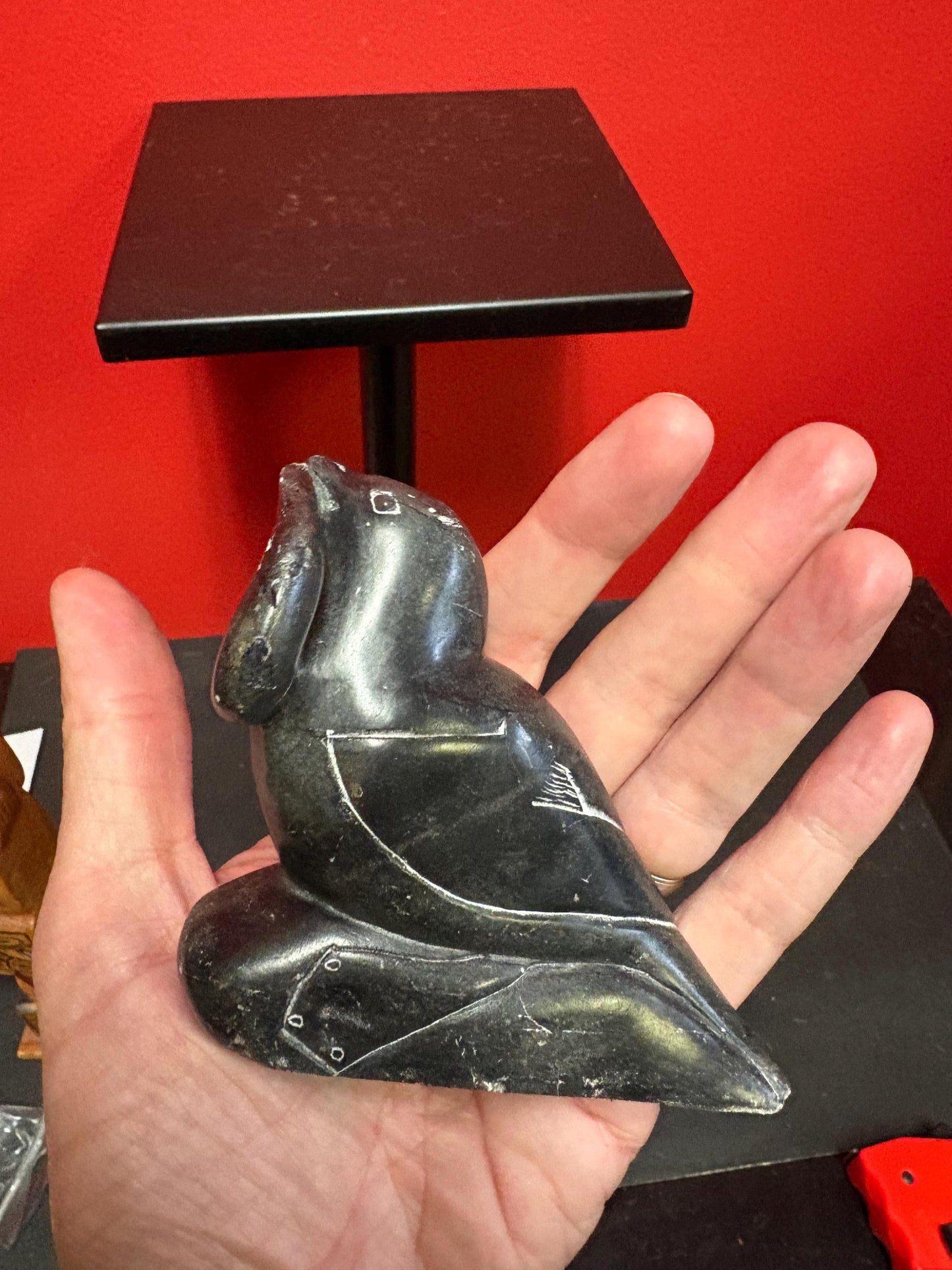 4 x 4 inch signed indigenous first nations, Inuit soapstone seal and salmon  good condition  great value