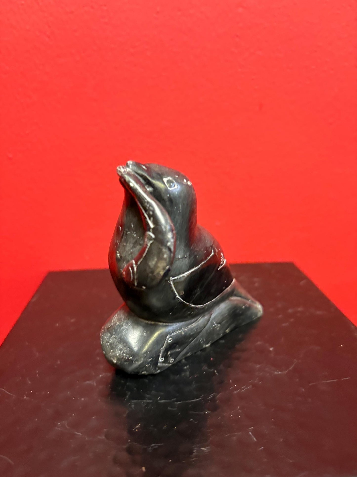 4 x 4 inch signed indigenous first nations, Inuit soapstone seal and salmon  good condition  great value