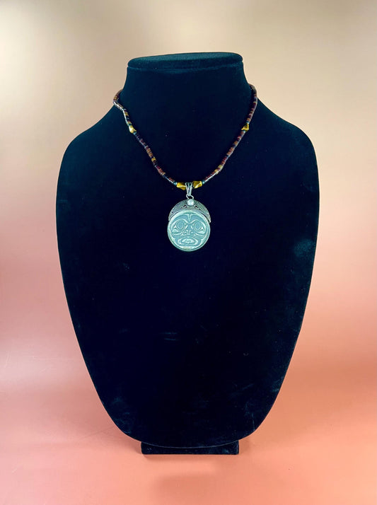 Native First Nations Sterling Silver and Beaded Pendant Necklace