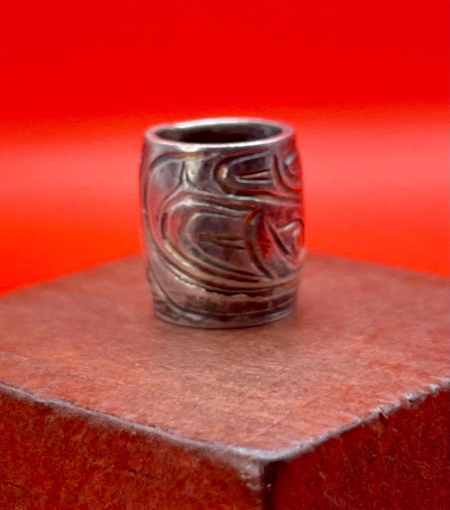 Native First Nations Handcarved Sterling Silver Bead
