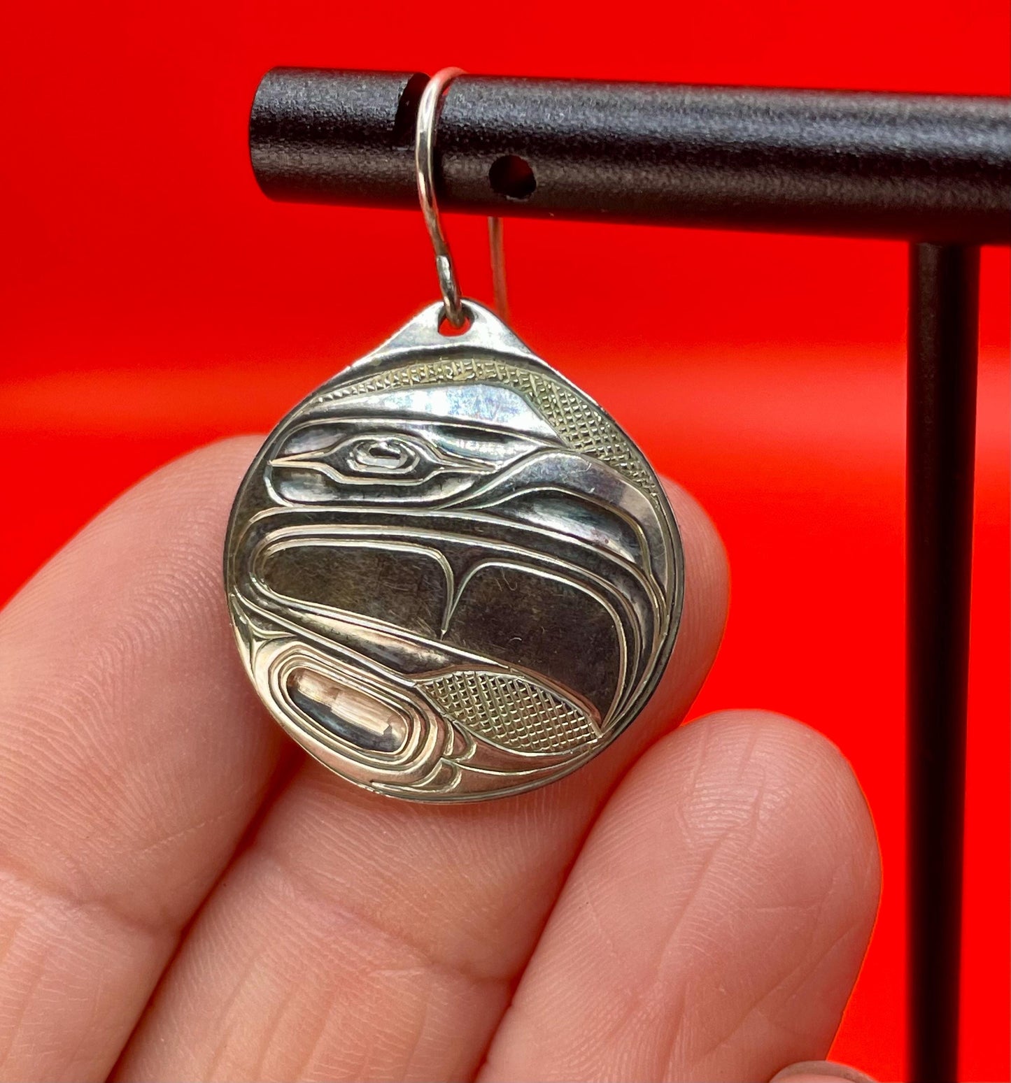 Fabulous indigenous first nations Pacific Northwest coast Walter Davidson sterling handmade earrings - wow  1.5 inches long