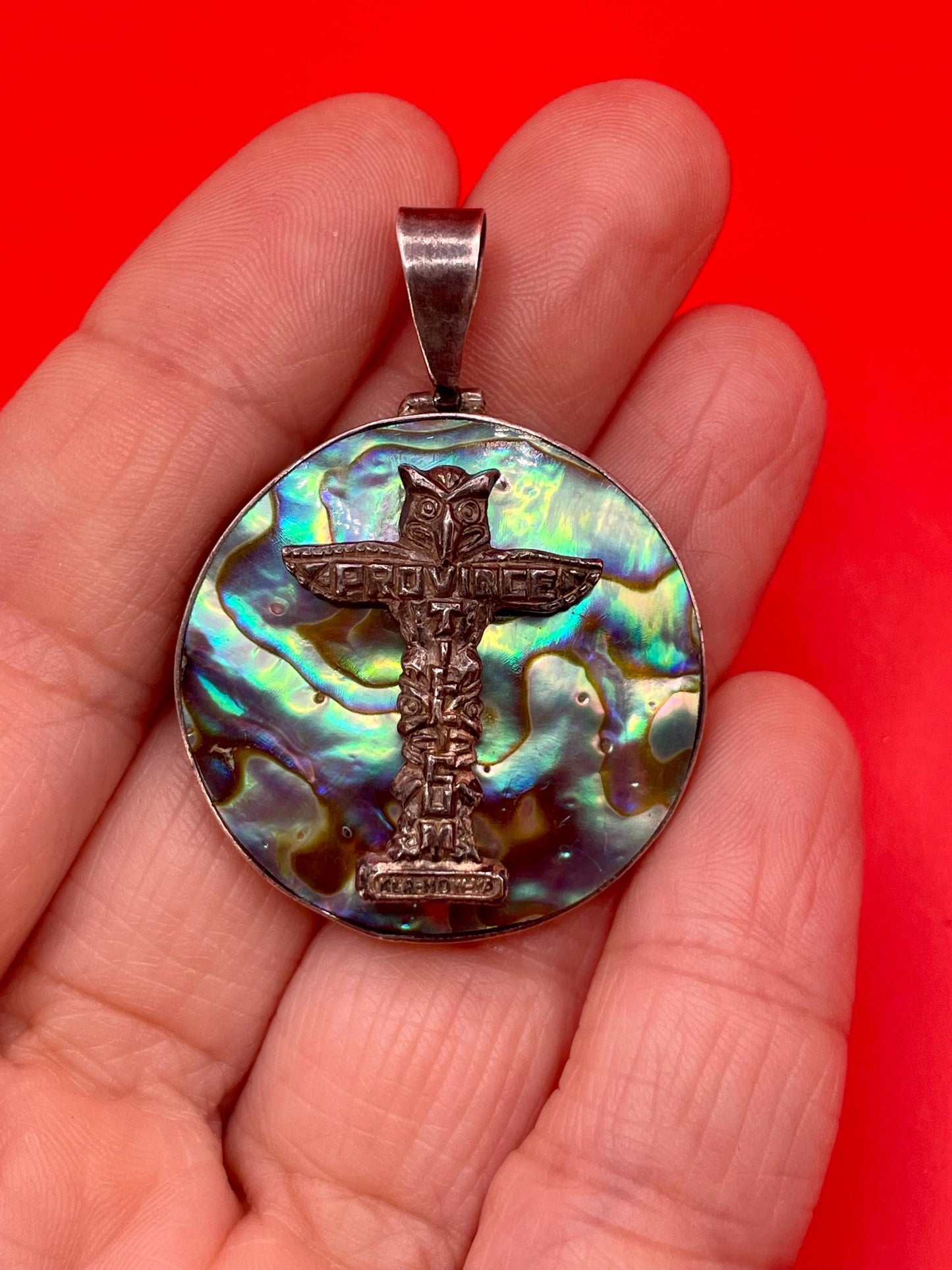 1.75 inch Indigenous First Nations Sterling and abalone necklace  amazing gift