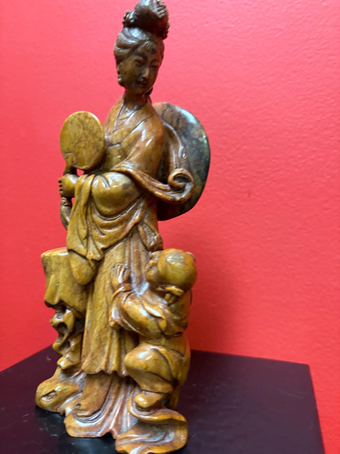 Gorgeous antique Chinese stone statue of woman and child wonderful detail and great value - Chinese antiques