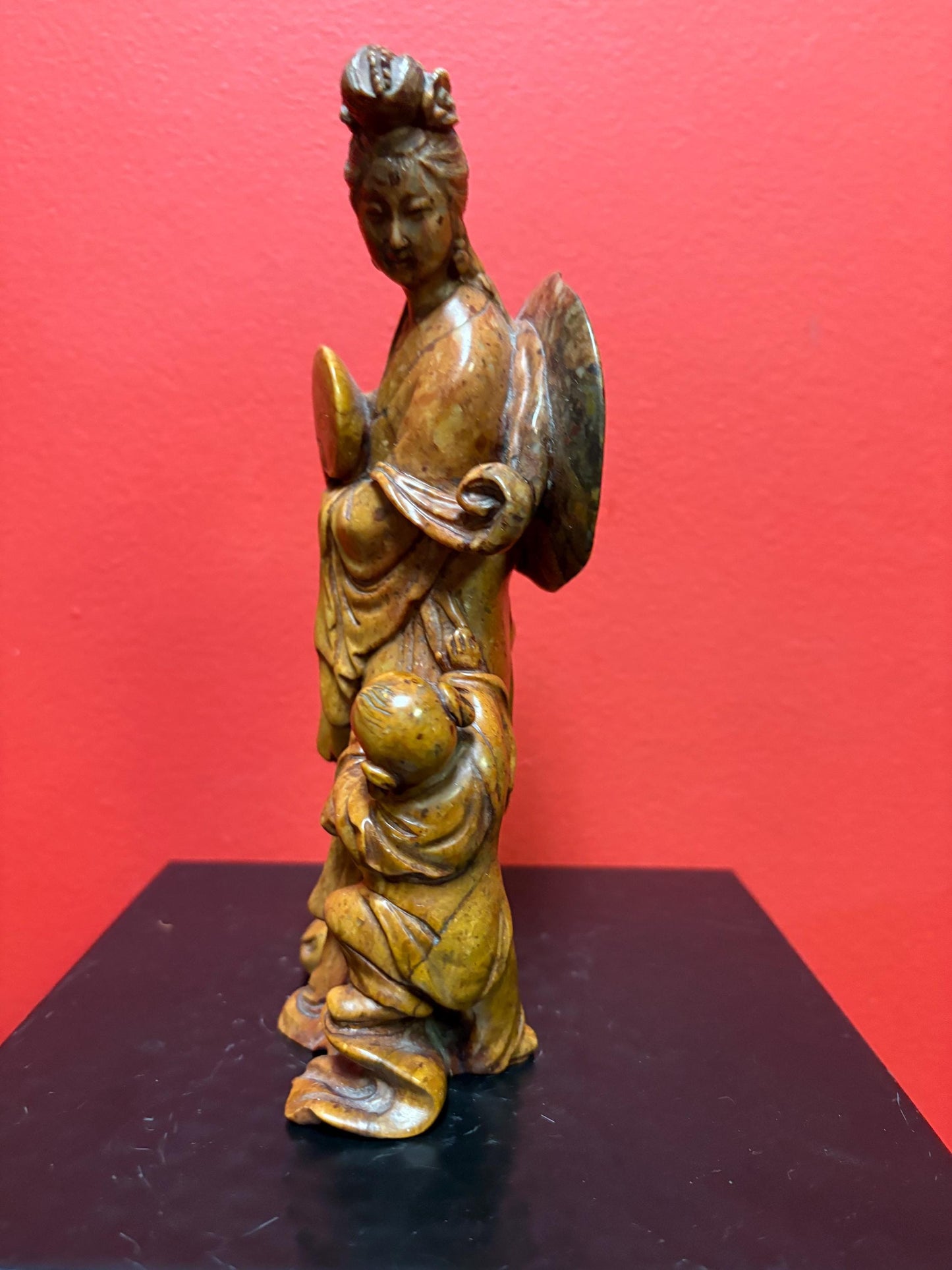 Gorgeous antique Chinese stone statue of woman and child wonderful detail and great value - Chinese antiques