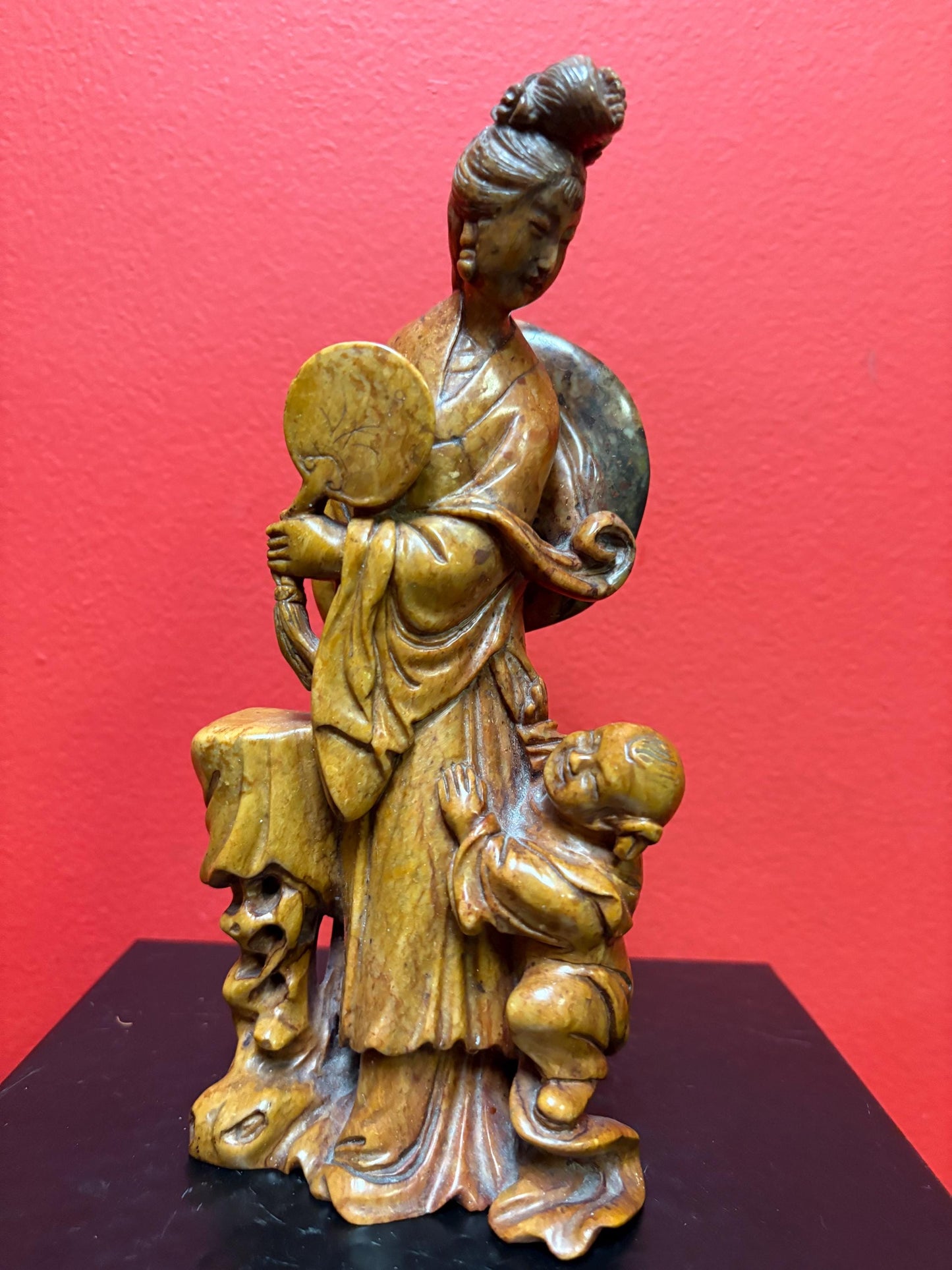 Gorgeous antique Chinese stone statue of woman and child wonderful detail and great value - Chinese antiques
