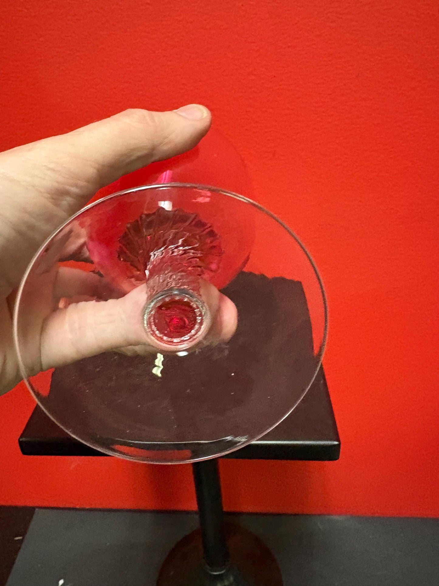 Stunning 7 inch tall antique air twist cranberry glass wine glass goblet in perfect condition - multiple available