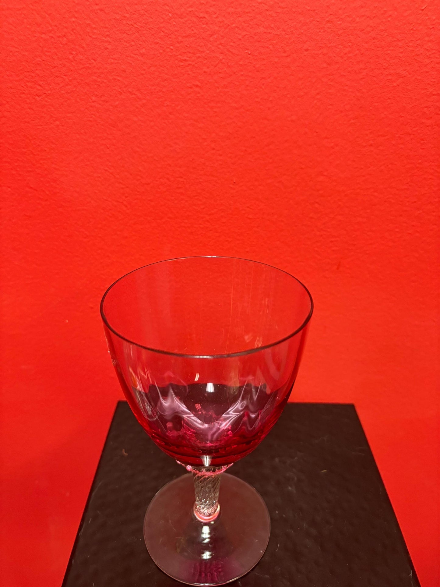 Stunning 7 inch tall antique air twist cranberry glass wine glass goblet in perfect condition - multiple available