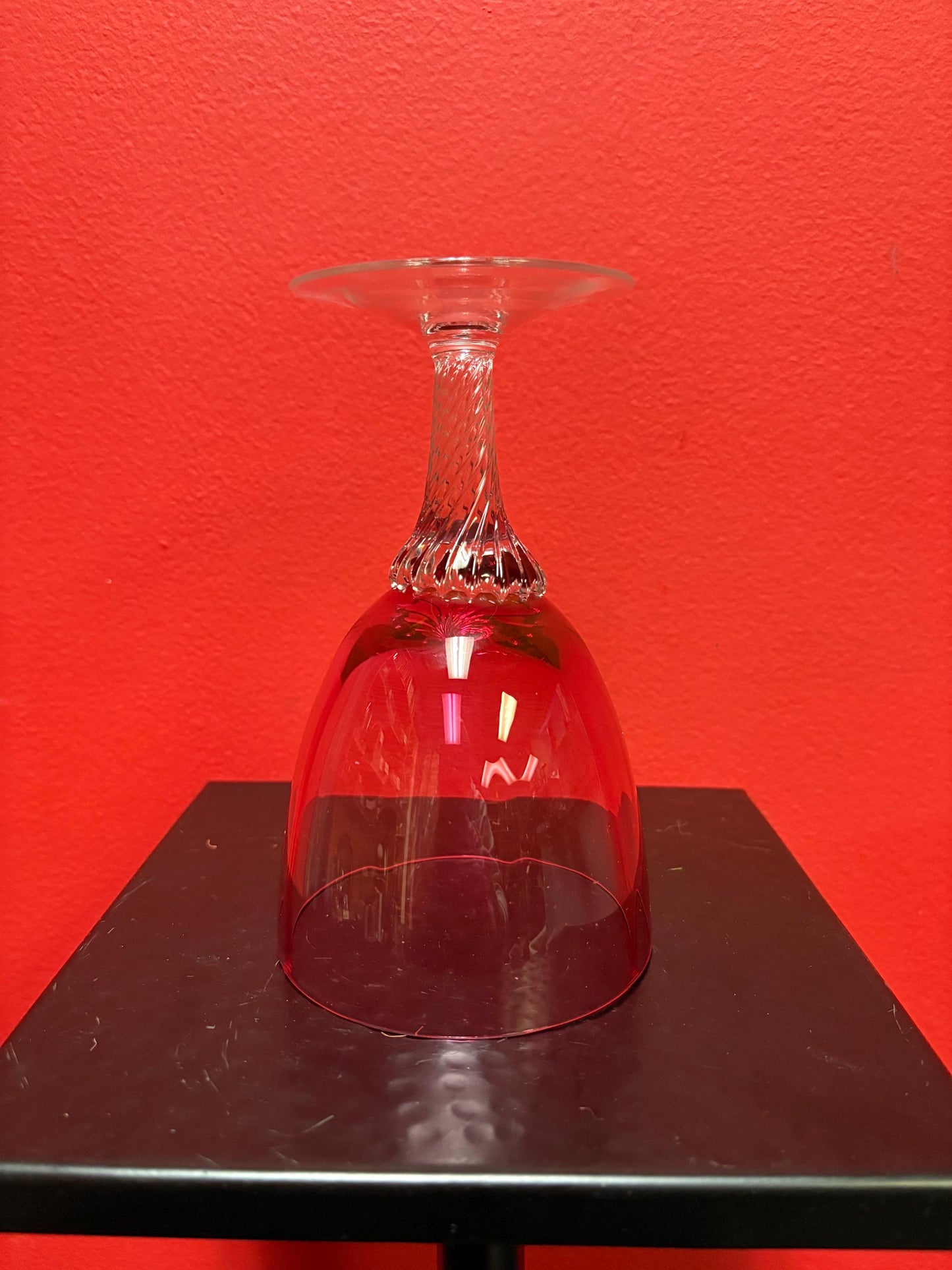 Stunning 7 inch tall antique air twist cranberry glass wine glass goblet in perfect condition - multiple available