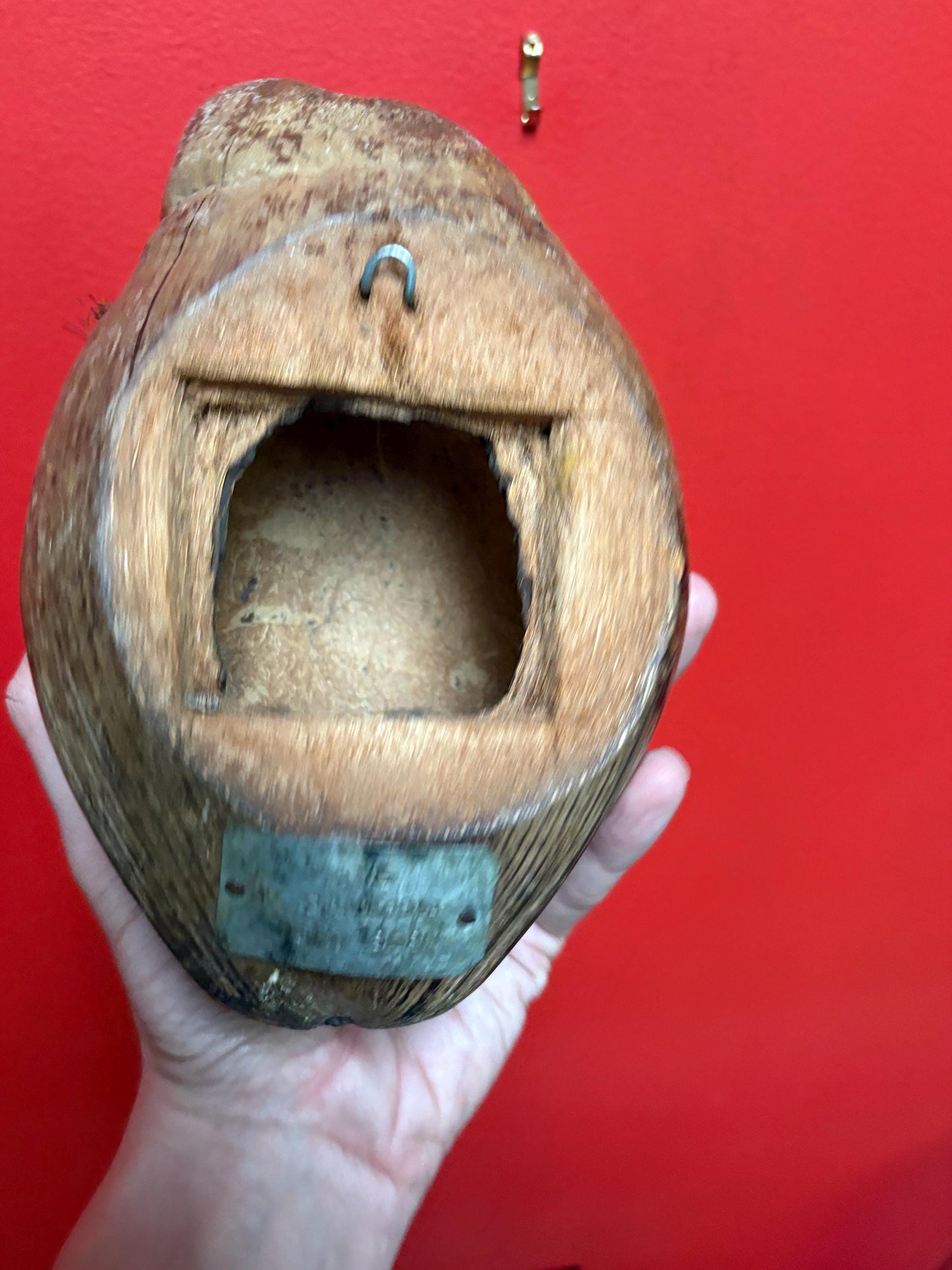 Very cool vintage Cambodian coconut mask  8 x 4.5“  so much character