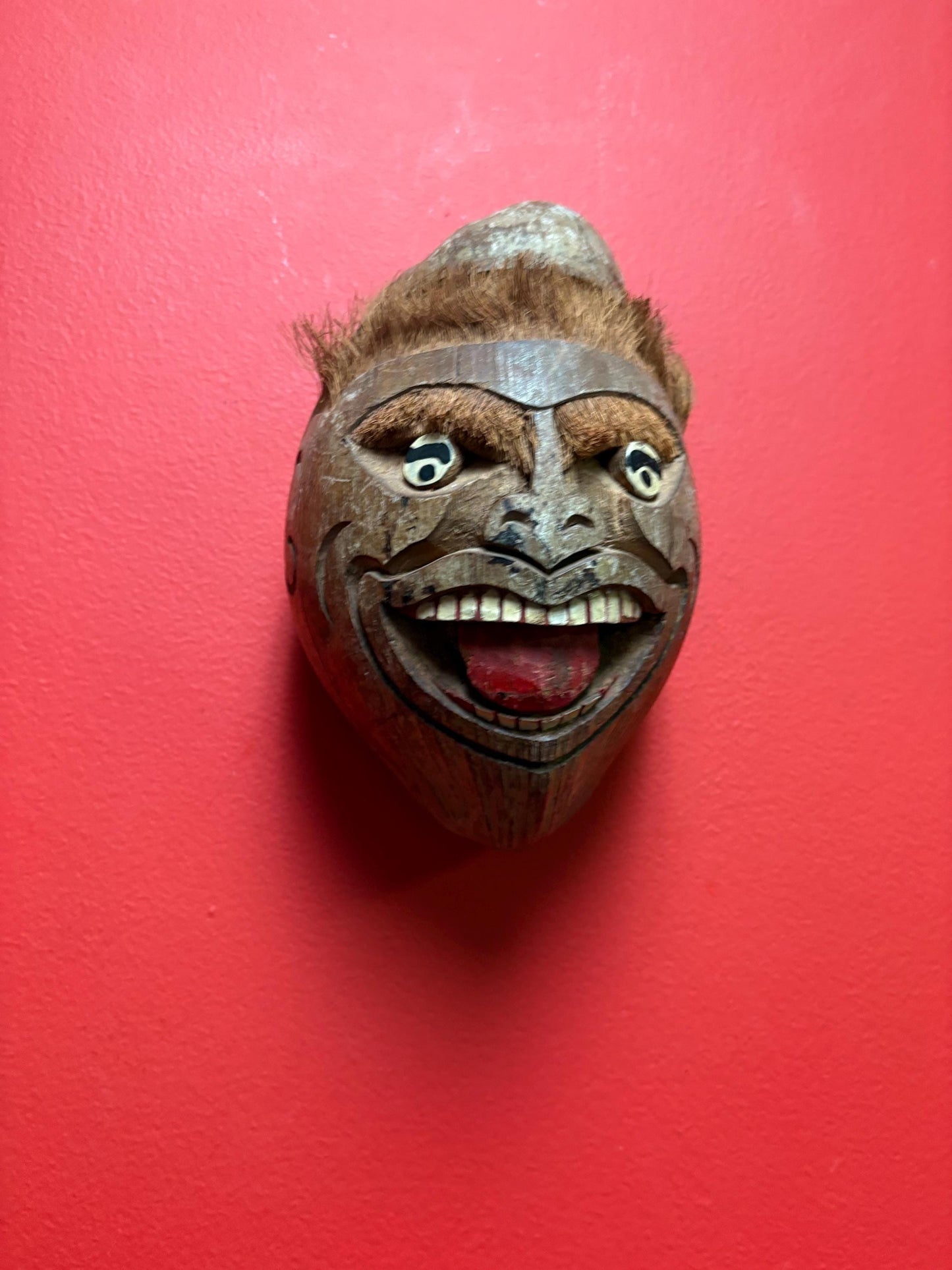 Very cool vintage Cambodian coconut mask  8 x 4.5“  so much character