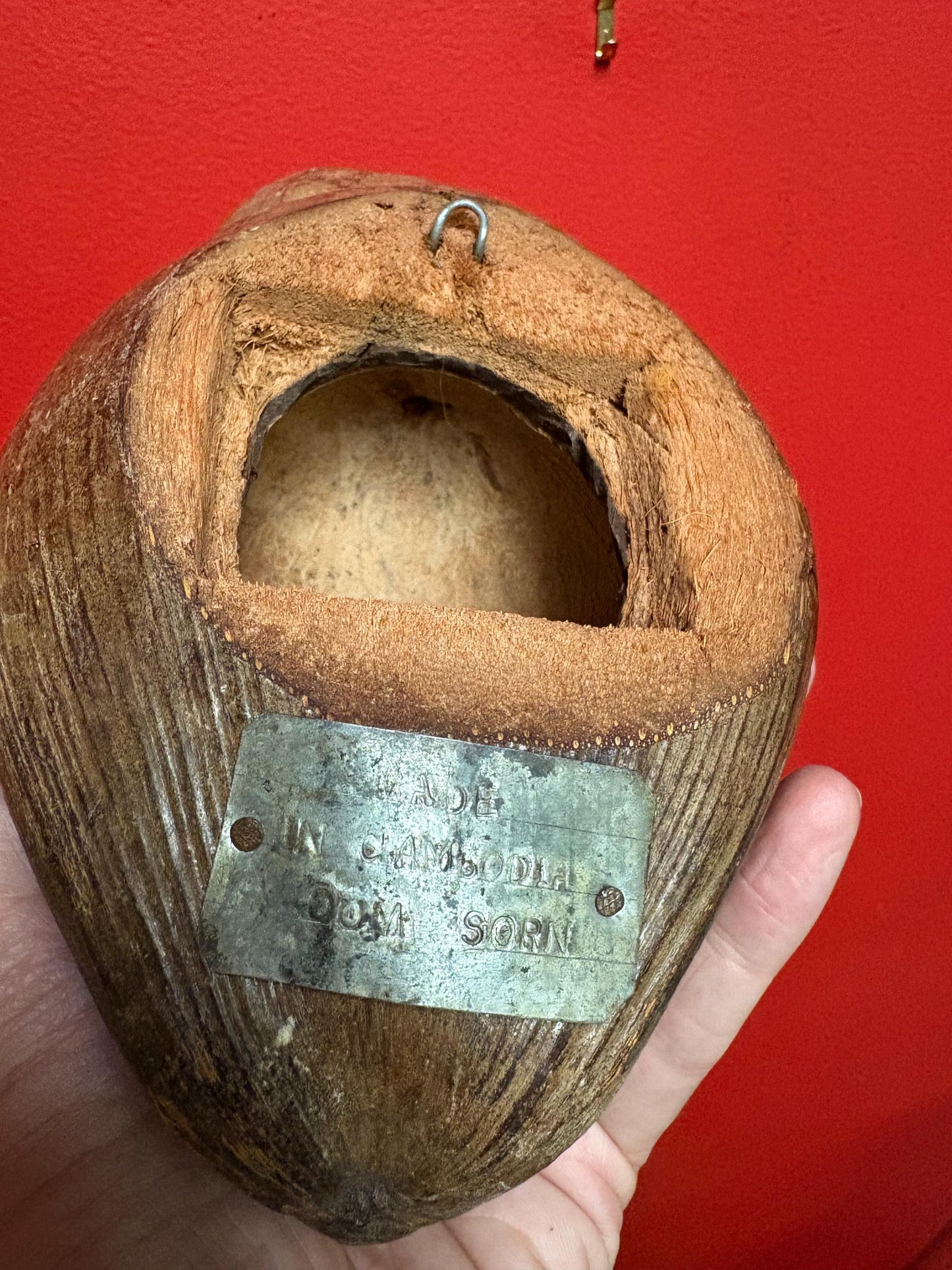 Very cool vintage Cambodian coconut mask  8 x 4.5“  so much character