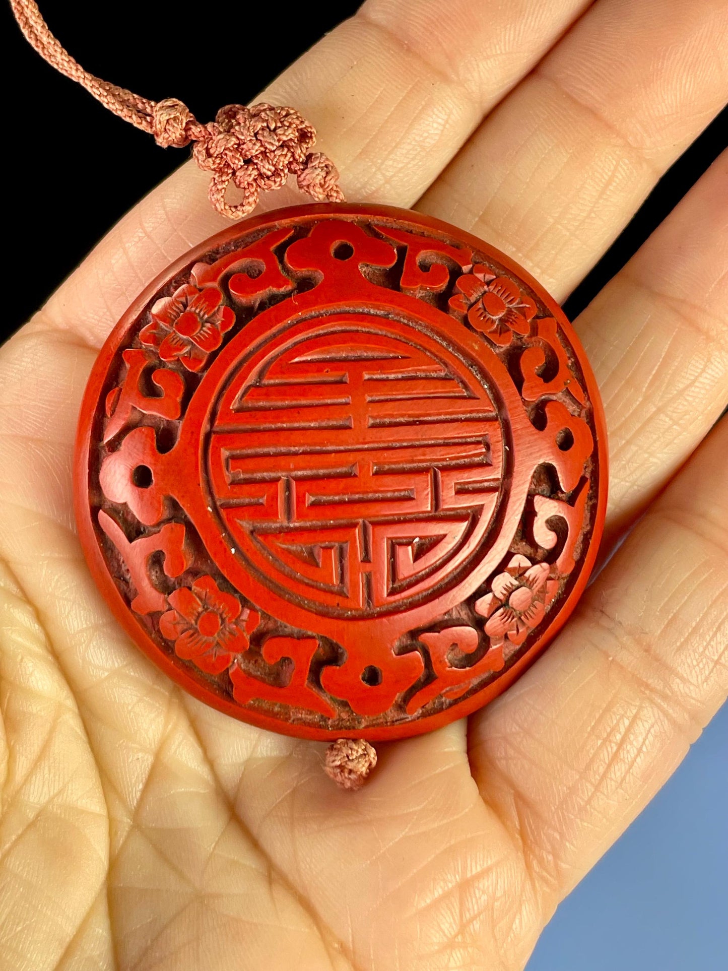 25 inch Chinese Cinnabar Necklace