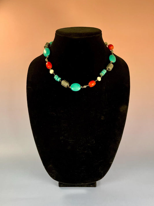 Approximately 18 inch beads and untested silver necklace