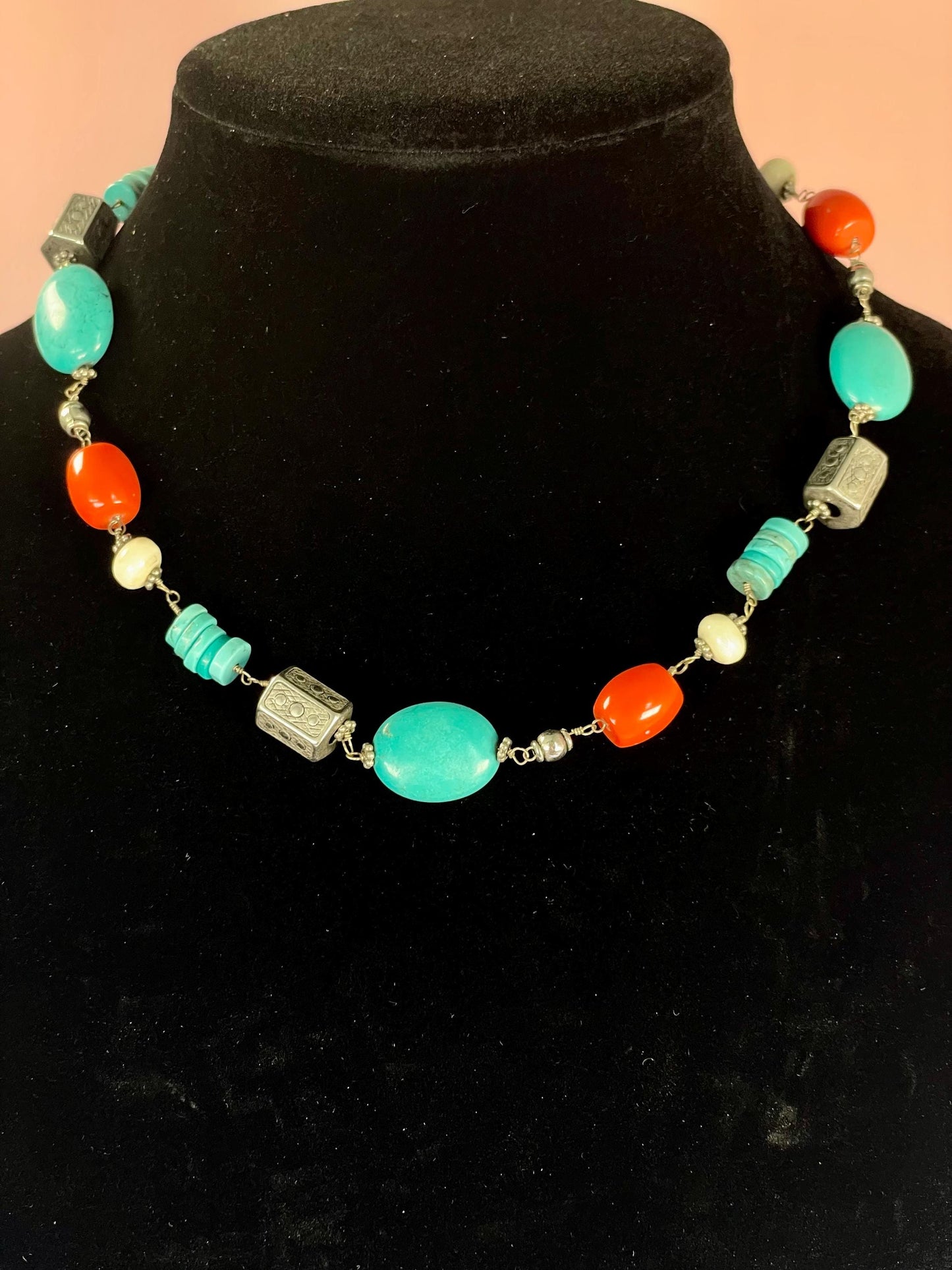 Approximately 18 inch beads and untested silver necklace