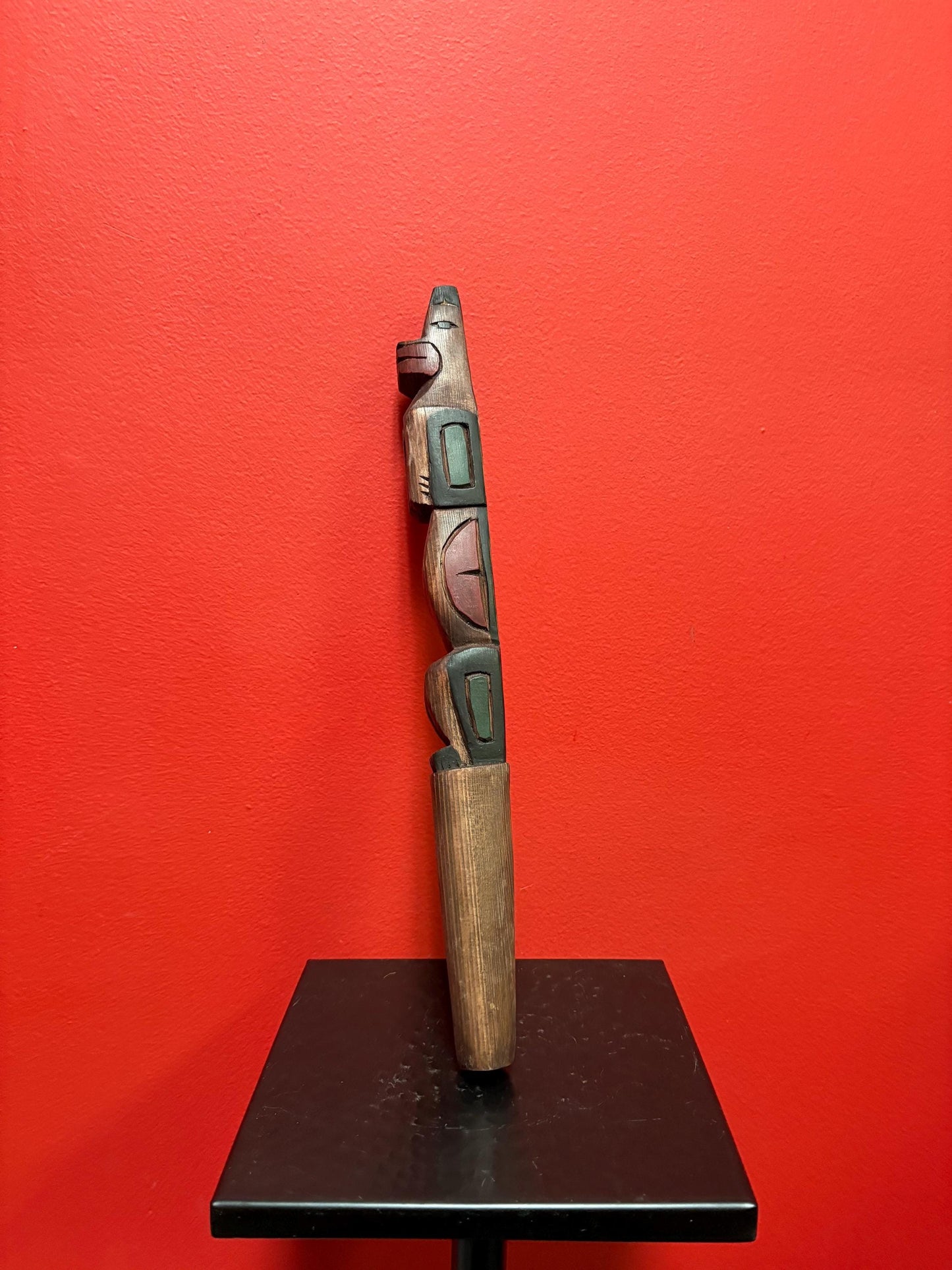 Beautiful indigenous first Pacific Northwest Coast 14 inch talking stick by Frank and Dora Frenchie Vancouver Island bear symbolism