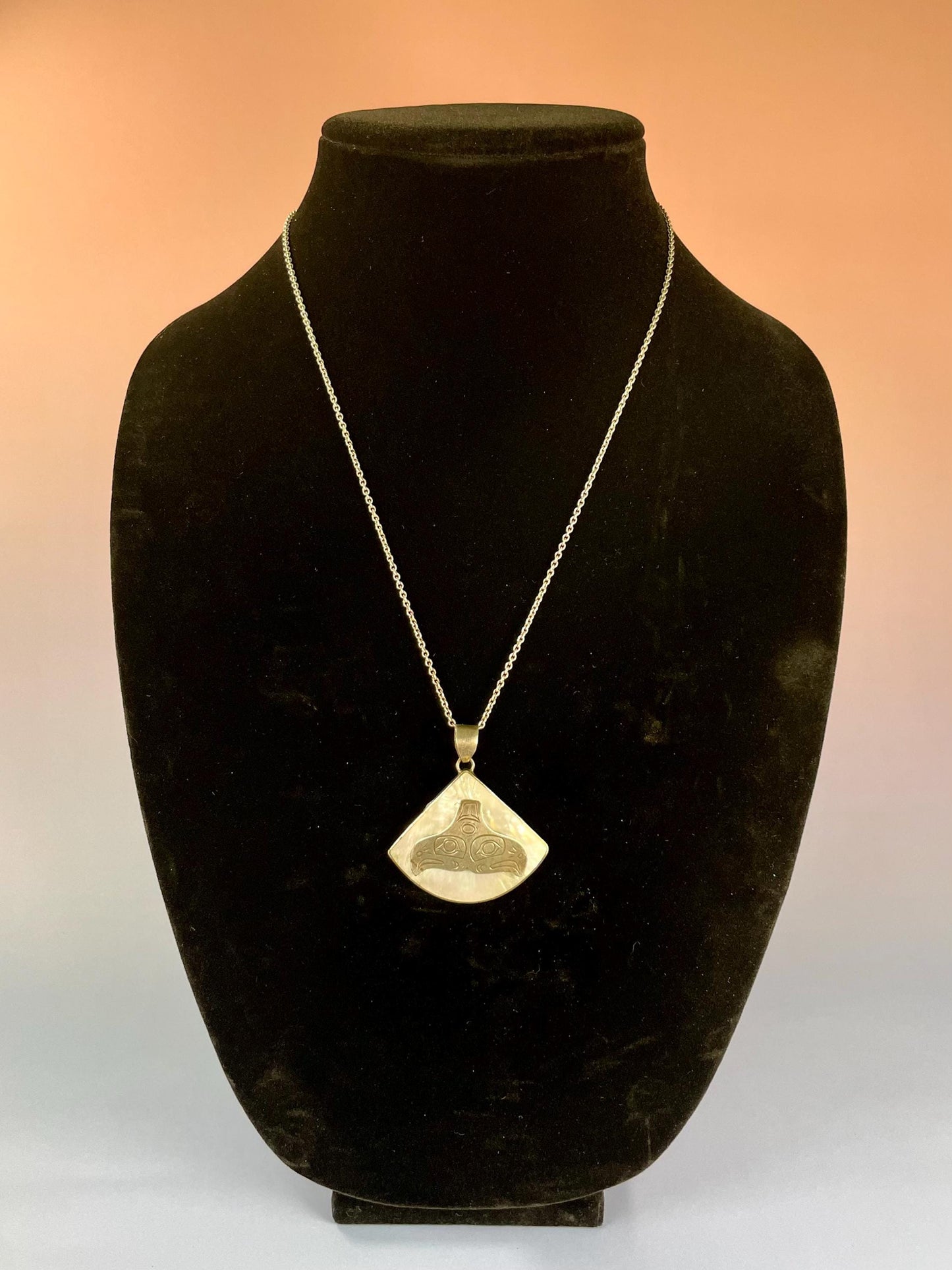 First Nations Abalone and Sterling Silver Engraved Pendant Necklace