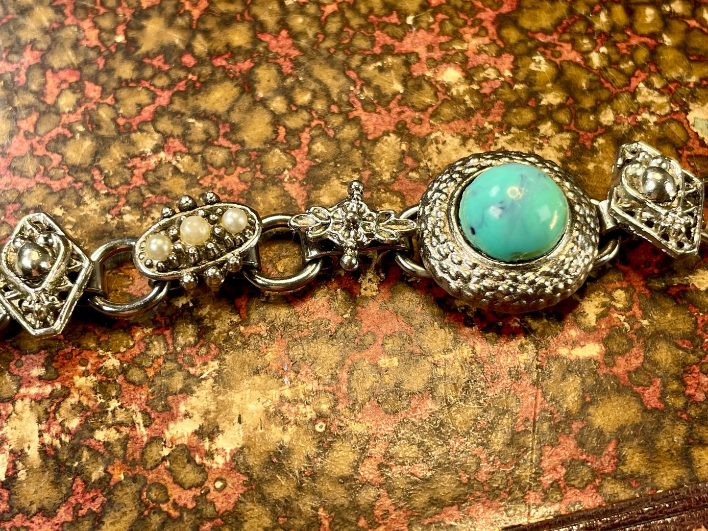 Southwestern Turquoise and Pearl Vintage Bracelet