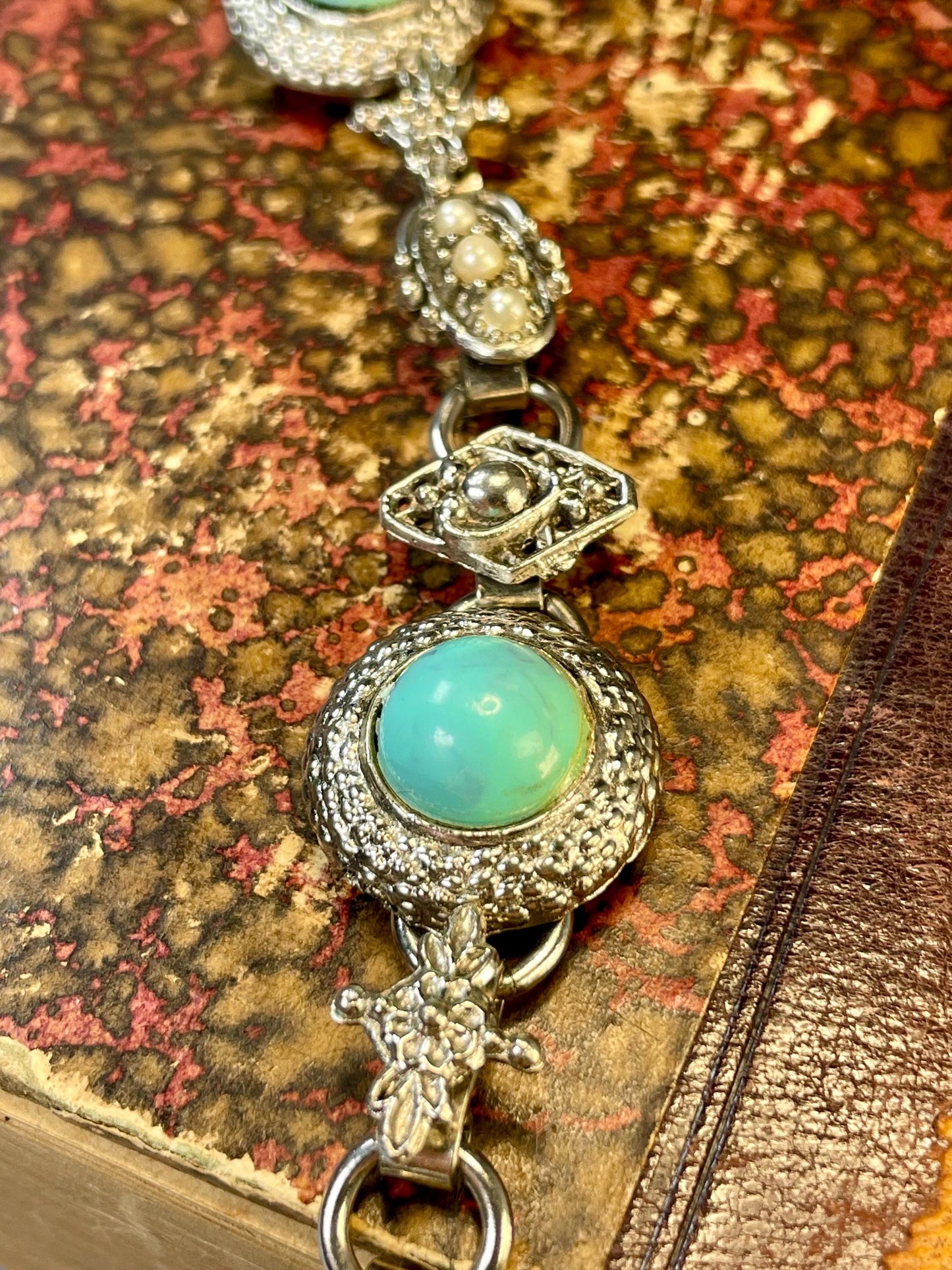 Southwestern Turquoise and Pearl Vintage Bracelet