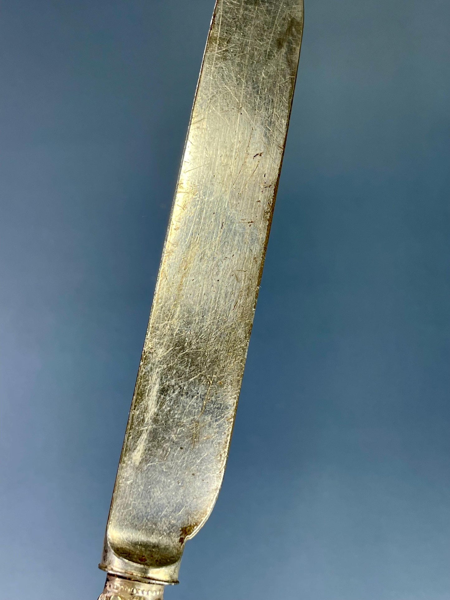 Silver-Plated Butter Knife with Etched Blade & Mother-of-Pearl Handle