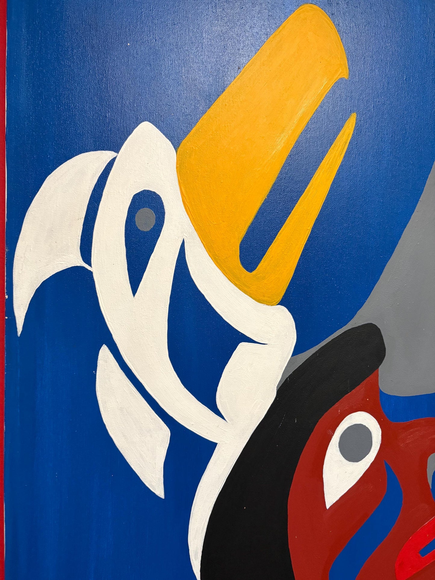 Stunning indigenous first nations Pacific Northwest Coast 40 x 30 acrylic painting on canvas Signed RG  wonderful imagery