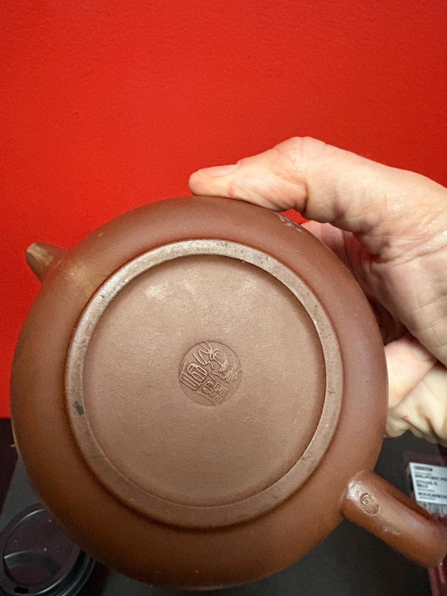 Purple clay yixing ware Chinese teapot  6 inches long  signed  great condition