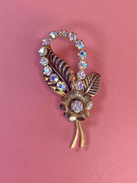 A  Beautiful 2.25 inch long Aurora Borealis rhinestone brooch