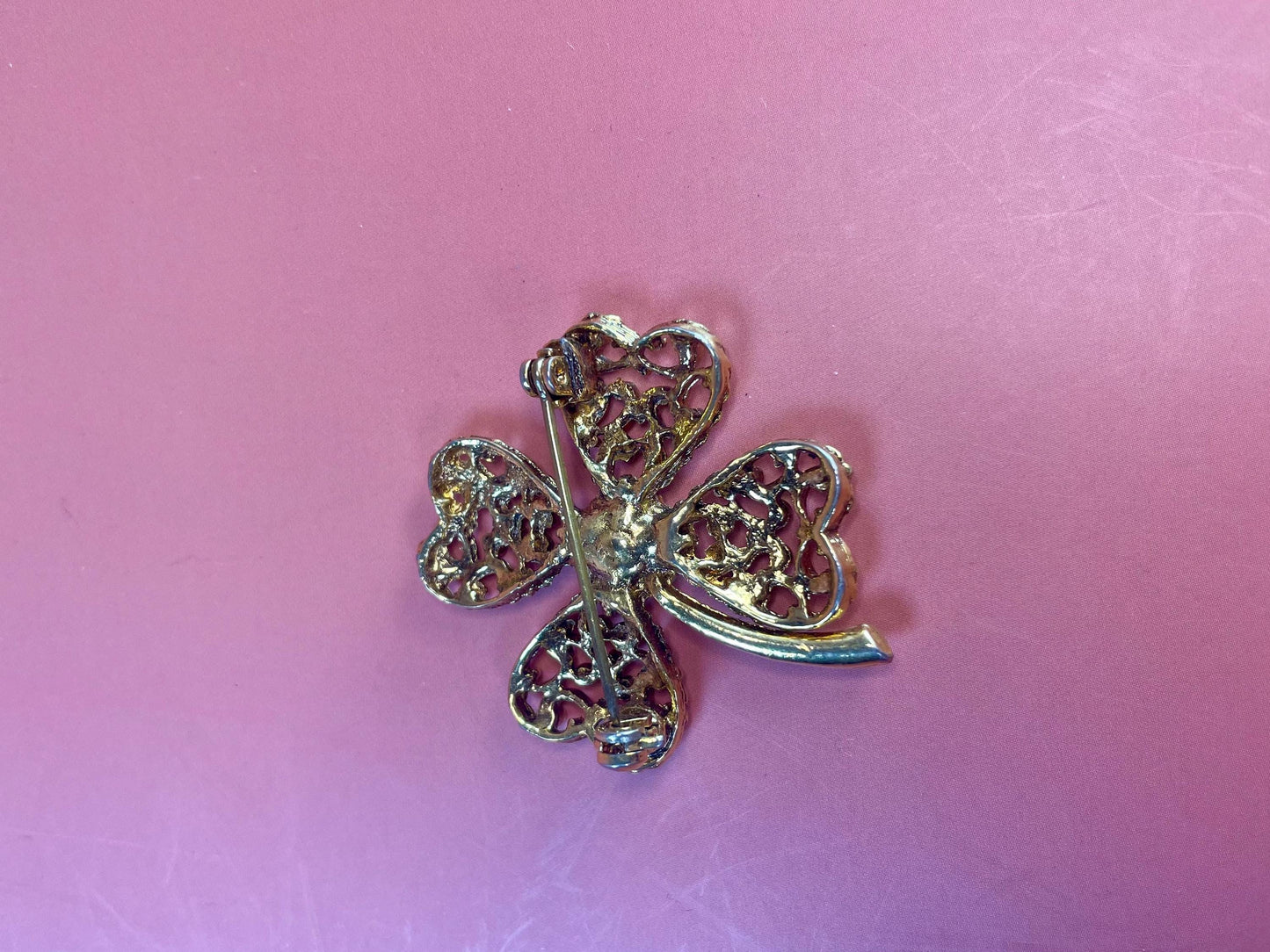 1.5 inch Gold tone Four Leaf Clover Brooch