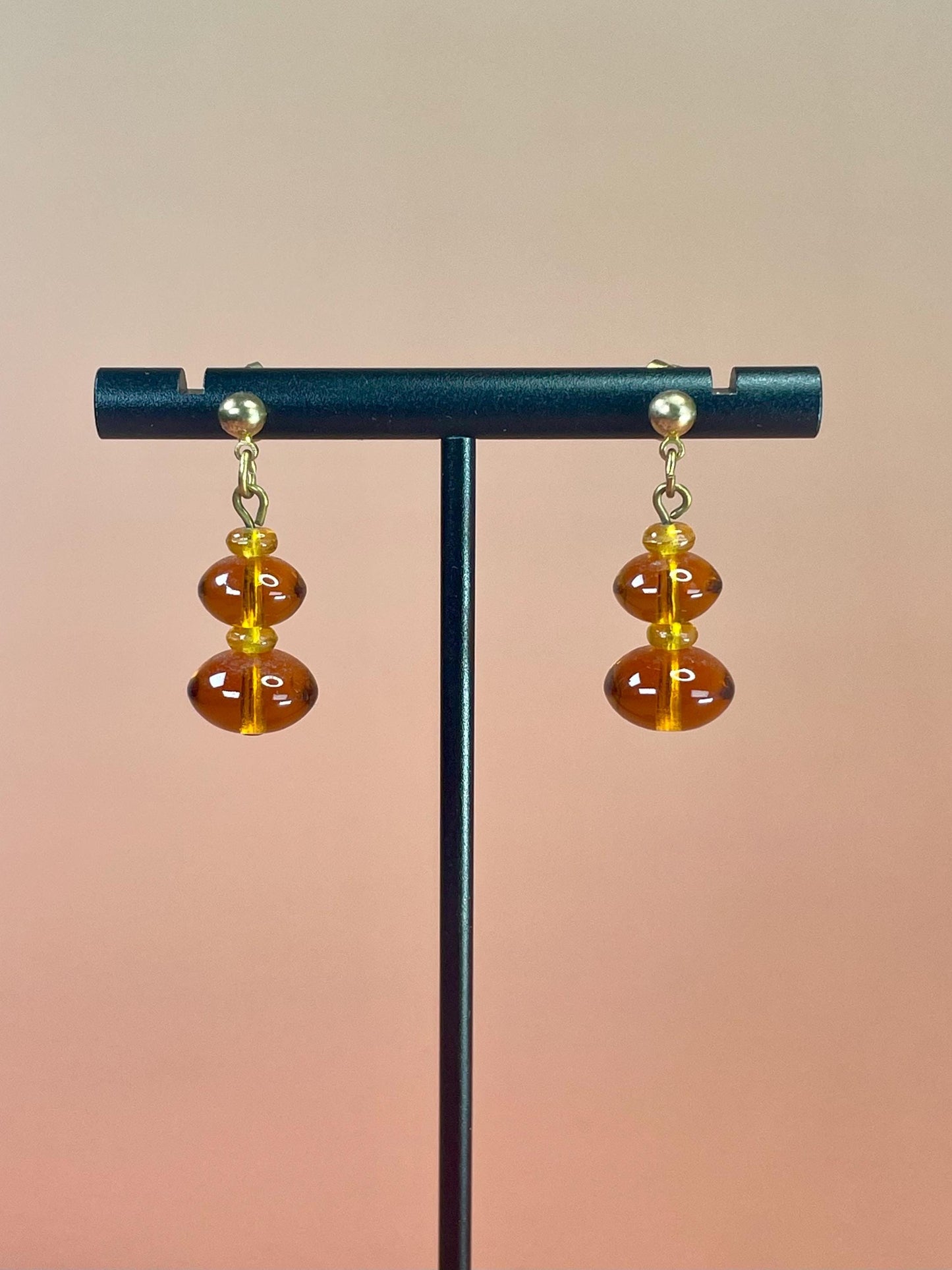 1 inch Vintage Amber Toned Dangle Earrings