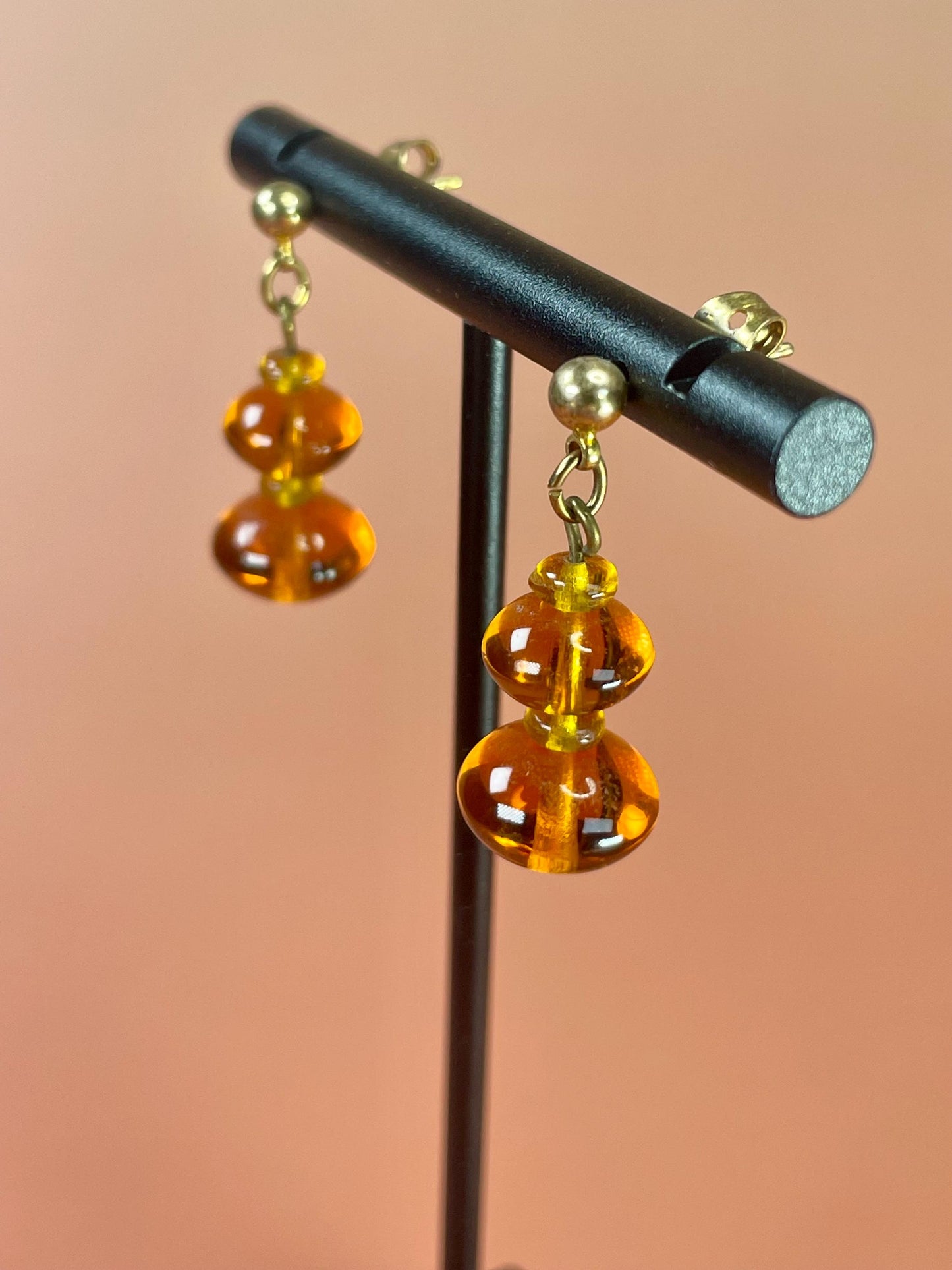 1 inch Vintage Amber Toned Dangle Earrings