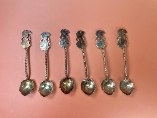 A  Beautiful set of six Asian silver spoons  great value and need polish- perfect gift - tea time