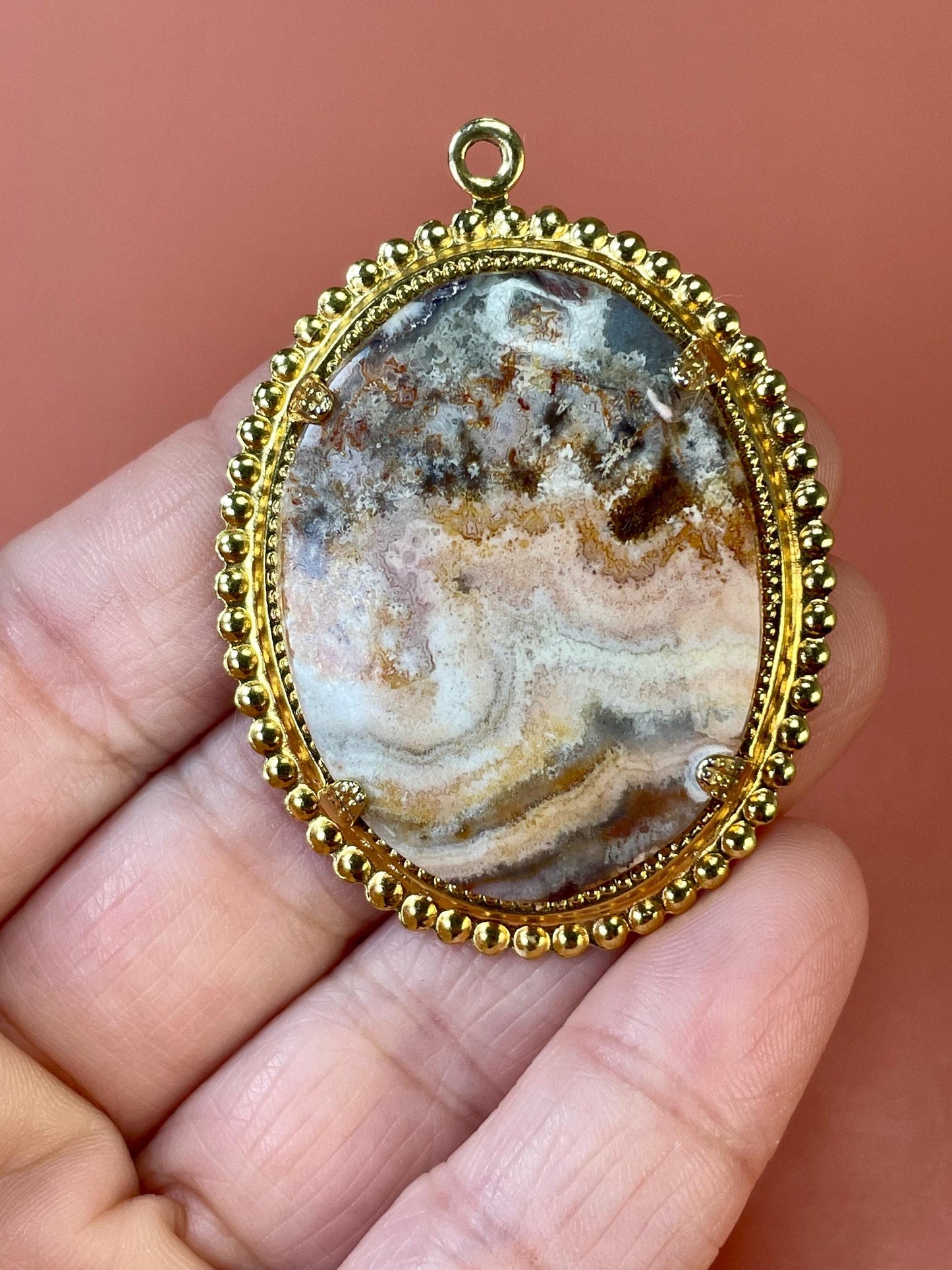 Lovely 2 inch long Untested Gold and Stone pendant