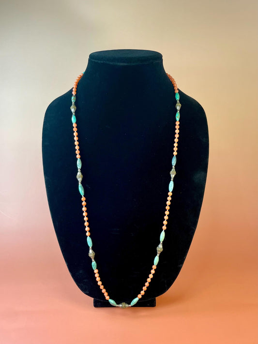 Antique Chinese Silver Coral and Turquoise Necklace