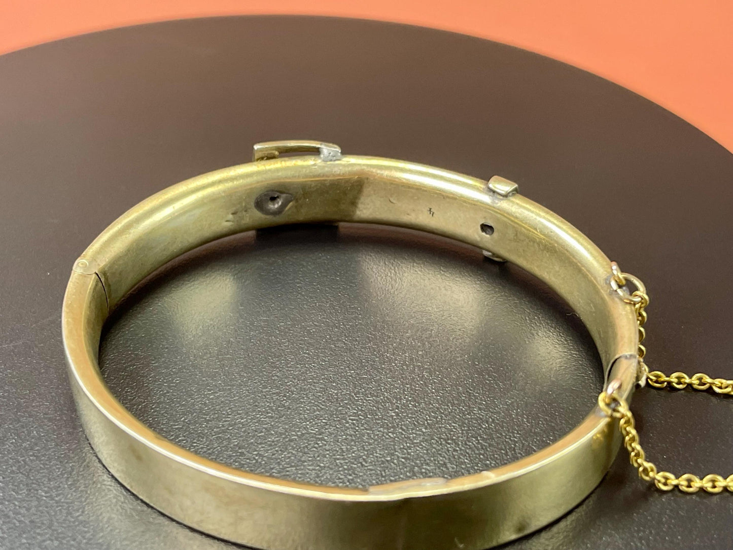 2.25 inch Untested Gold and Turquoise Buckle Bracelet  nice detail  good gift