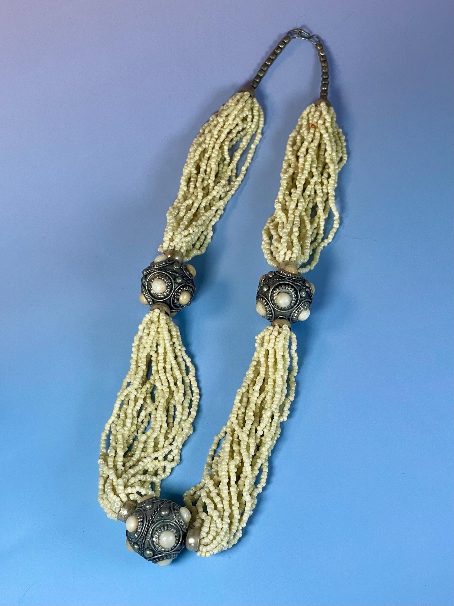 Lovely approximately 24.5 inch long untested silver and beaded necklace  great quality, and look and perfect gift