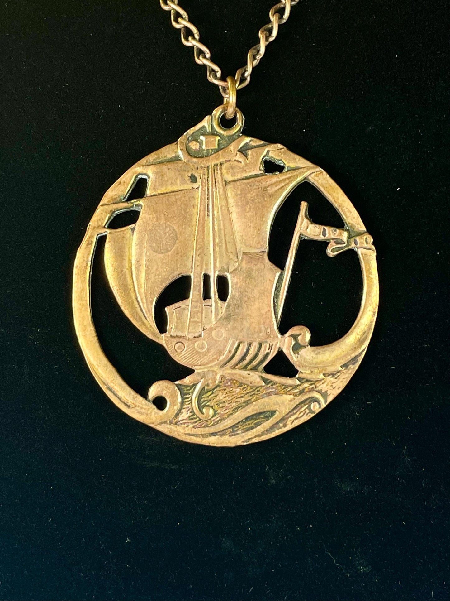 Fabulous 19 inch long copper necklace, 2.5 inch ship pendant  Stunning piece and perfect for a gift