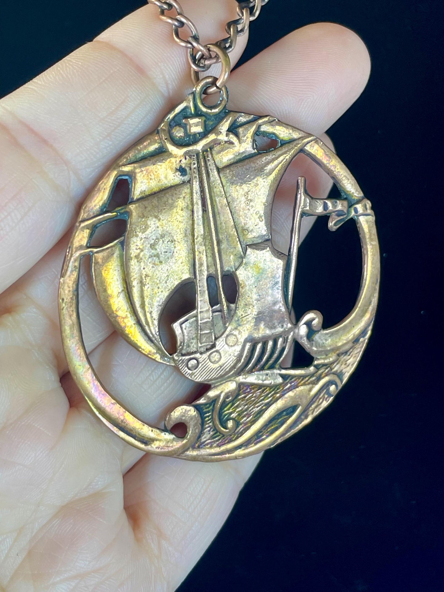 Fabulous 19 inch long copper necklace, 2.5 inch ship pendant  Stunning piece and perfect for a gift