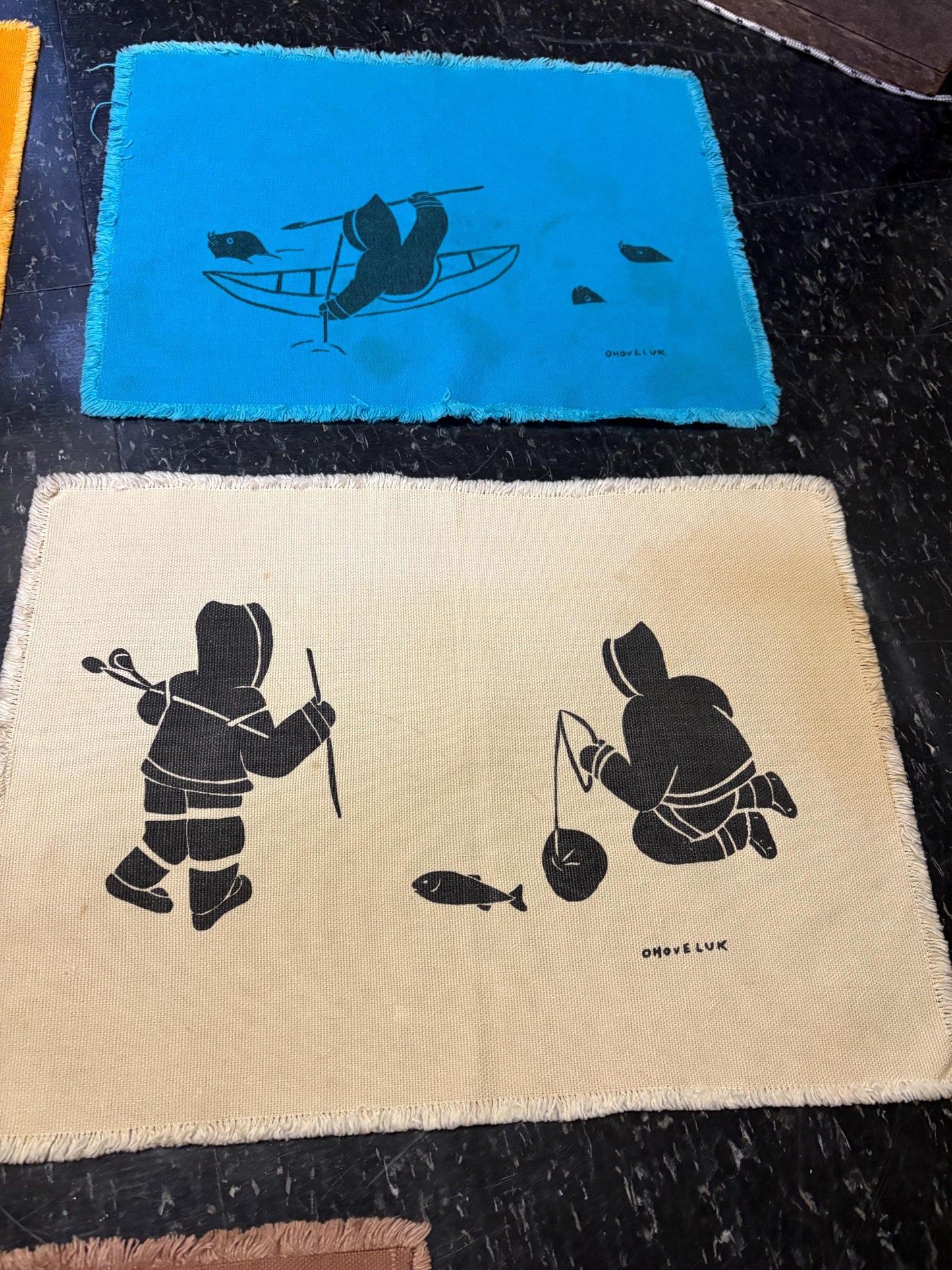 Set 5 Canadian Inuit linen MCM place mats  lovely quality and signed  price for set - 15 x 12 inch